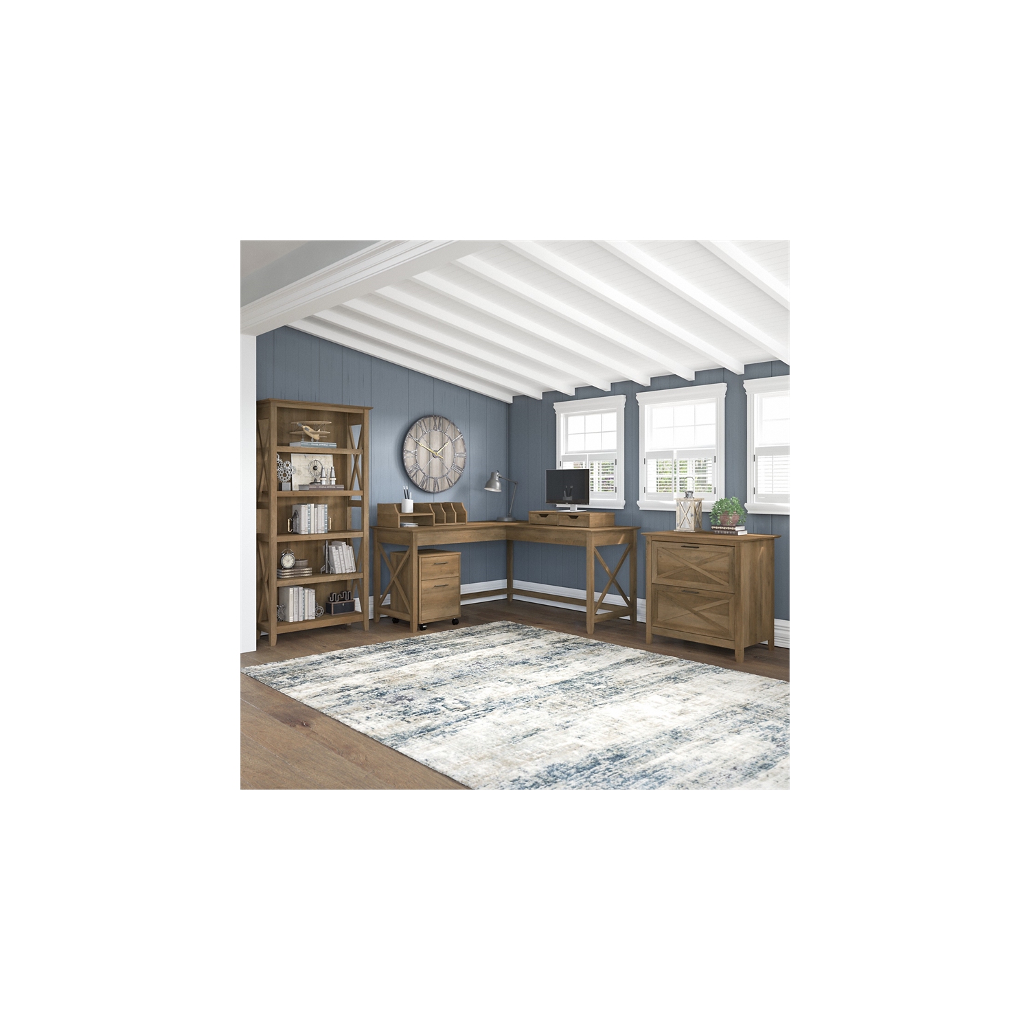 Key West 60W L Shaped Desk in Reclaimed Pine - Engineered Wood