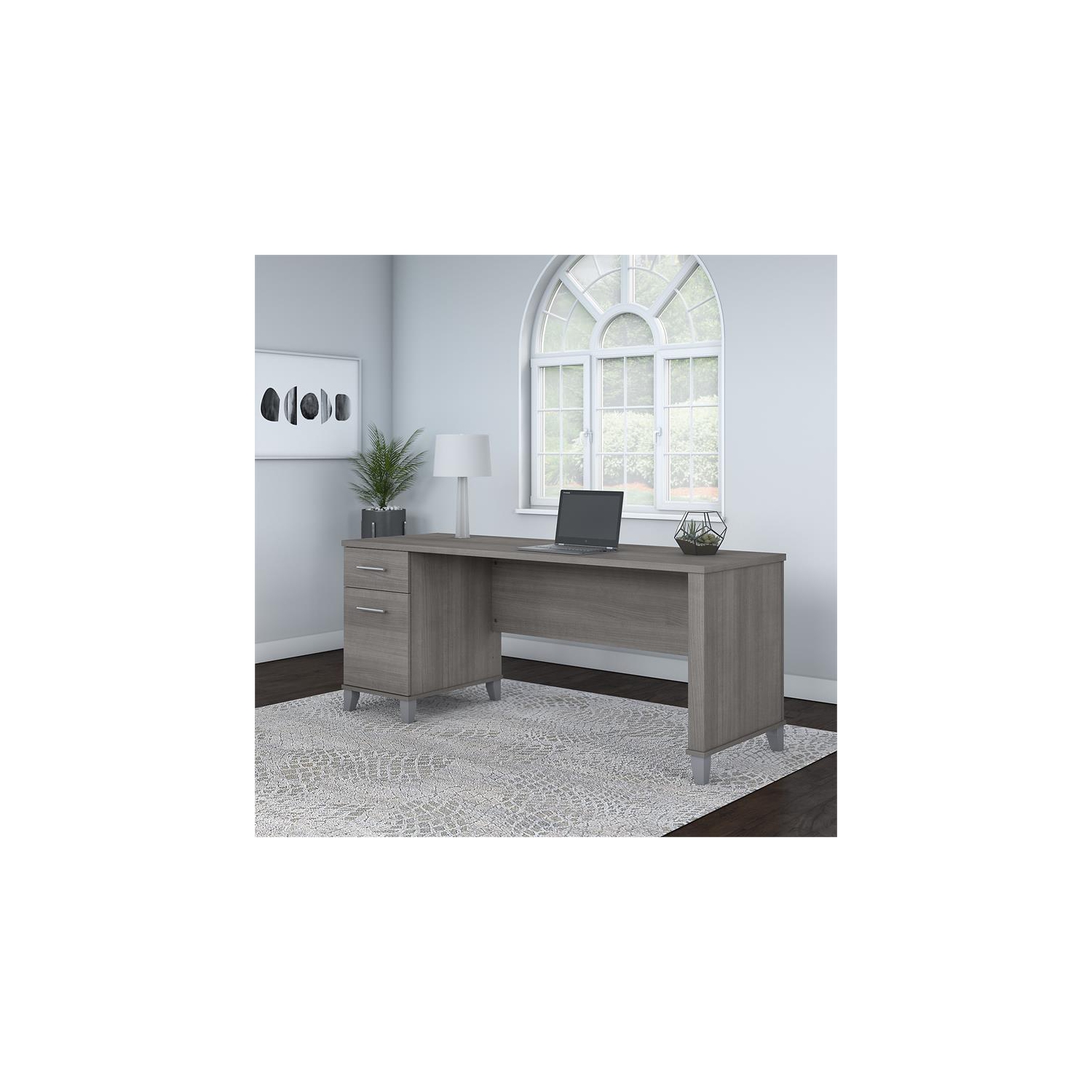 Somerset 72W Office Desk with Drawers in Platinum Gray - Engineered Wood