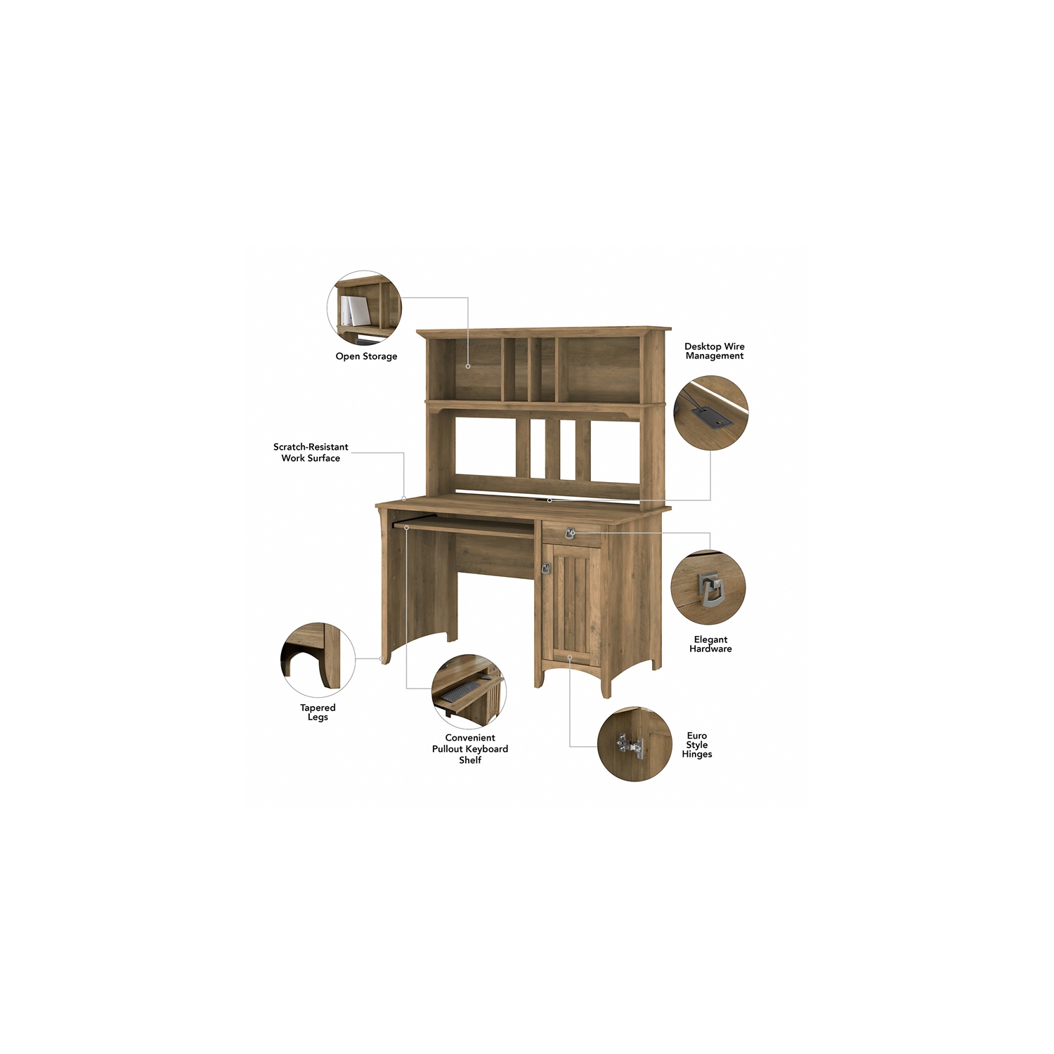 Bush Furniture Salinas Small Computer Desk with Hutch in Reclaimed Pine