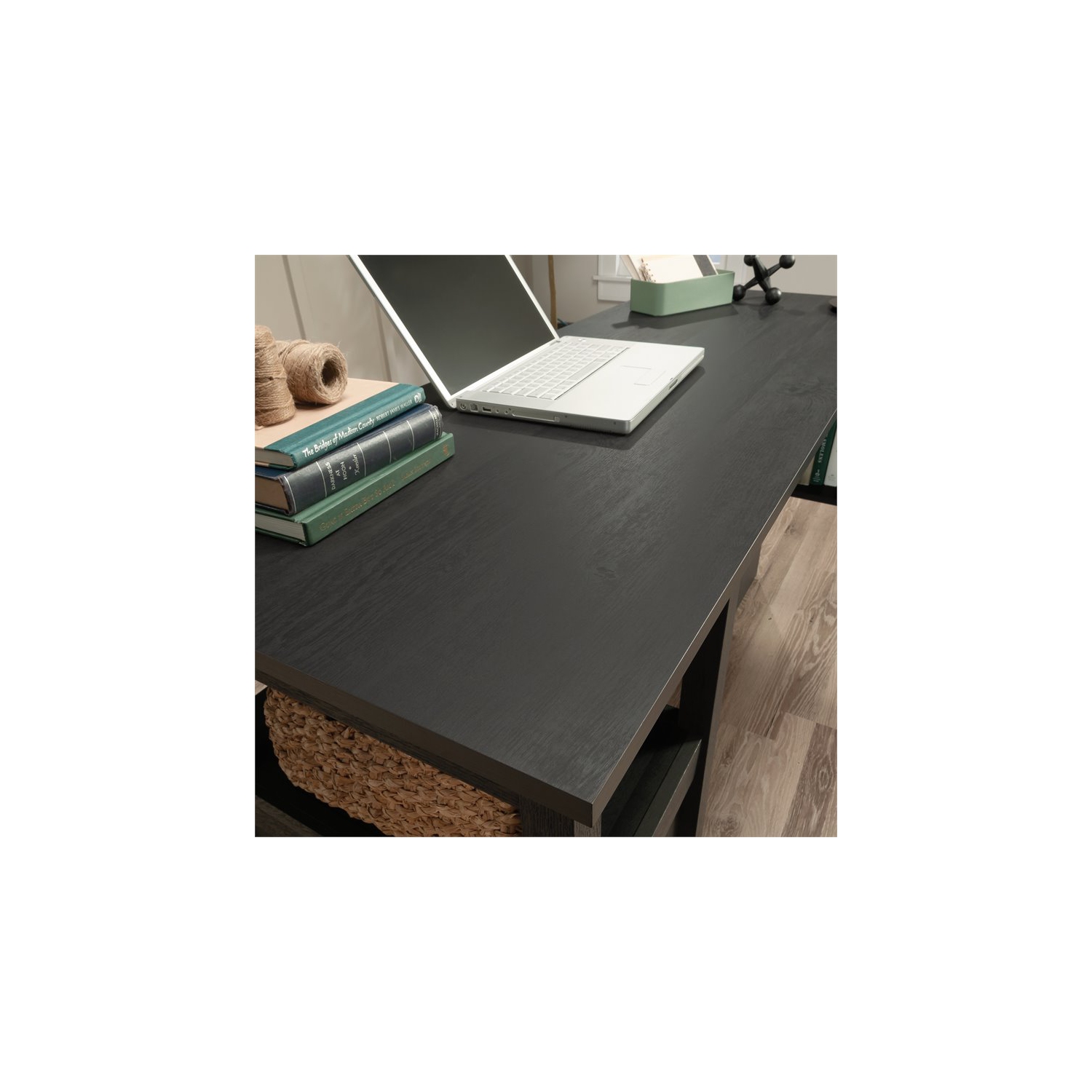 Sauder Dawson Trail Country Traditional L Shaped Computer Desk in Raven Oak