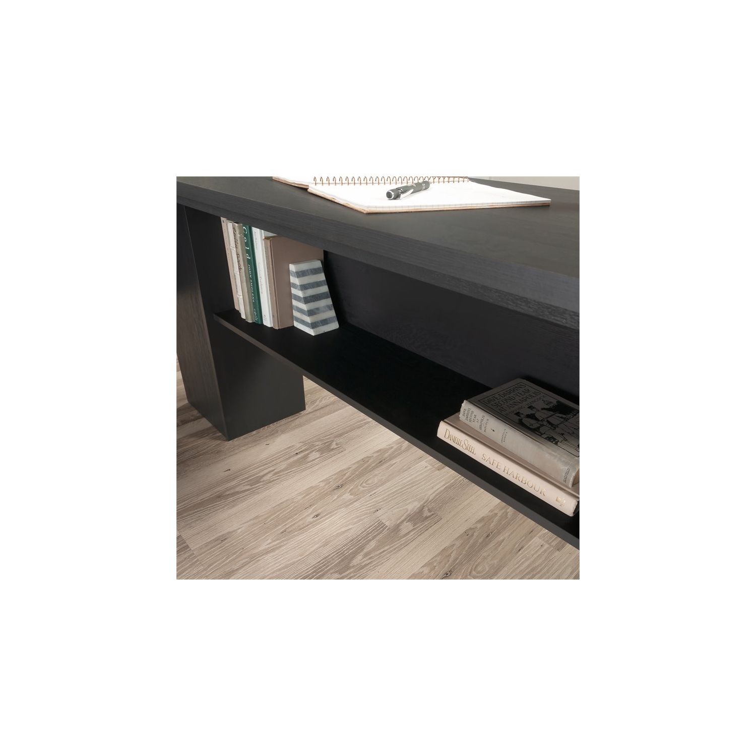 Sauder Dawson Trail Country Traditional L Shaped Computer Desk in Raven Oak