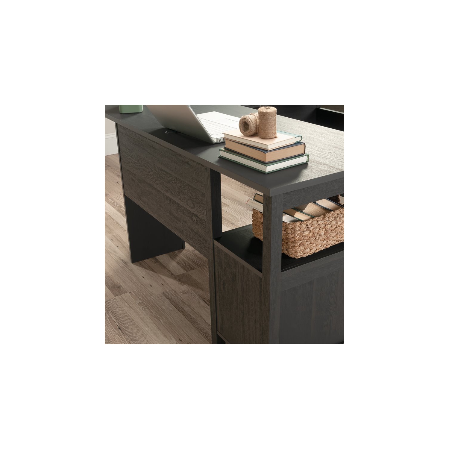 Sauder Dawson Trail Country Traditional L Shaped Computer Desk in Raven Oak