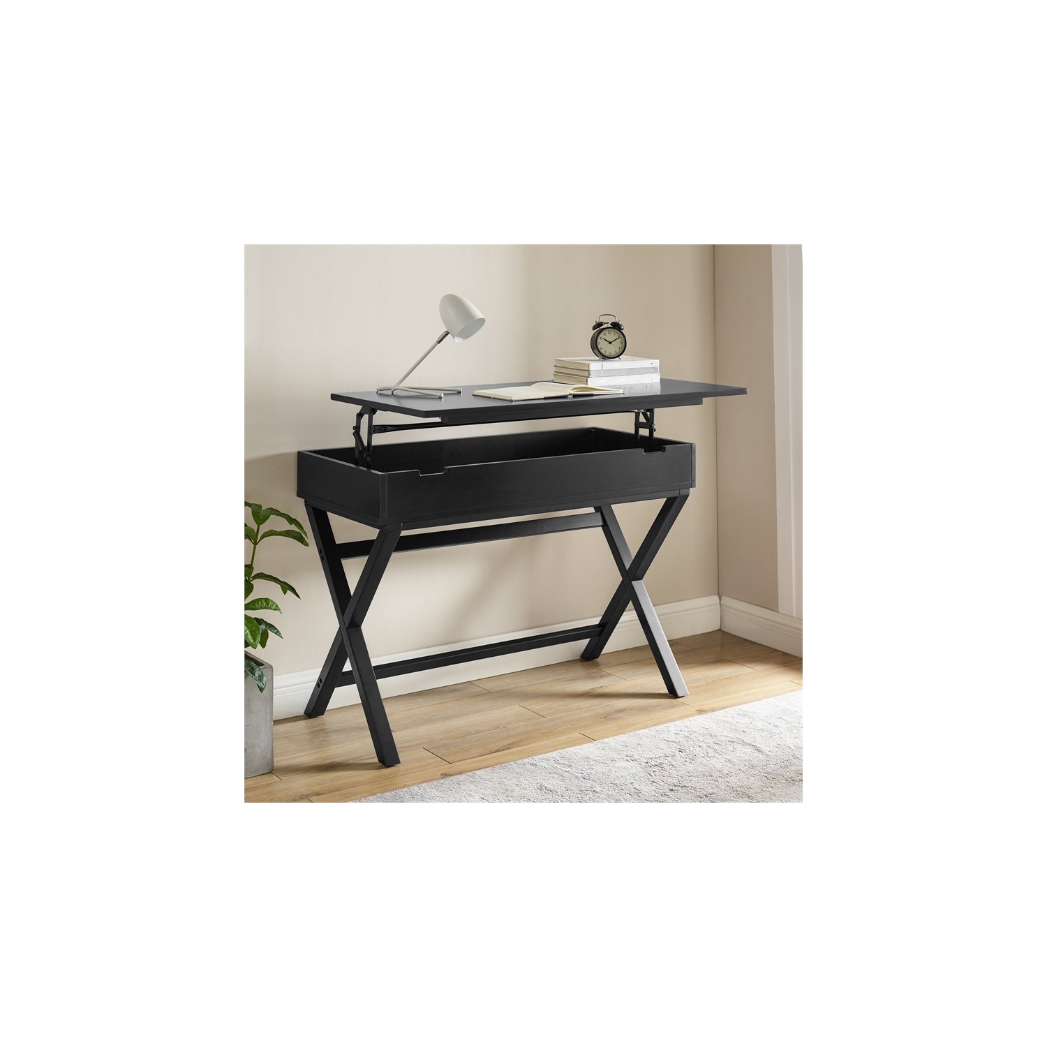 Linon Peggy Lift Top Stand Up Wood Desk in Black