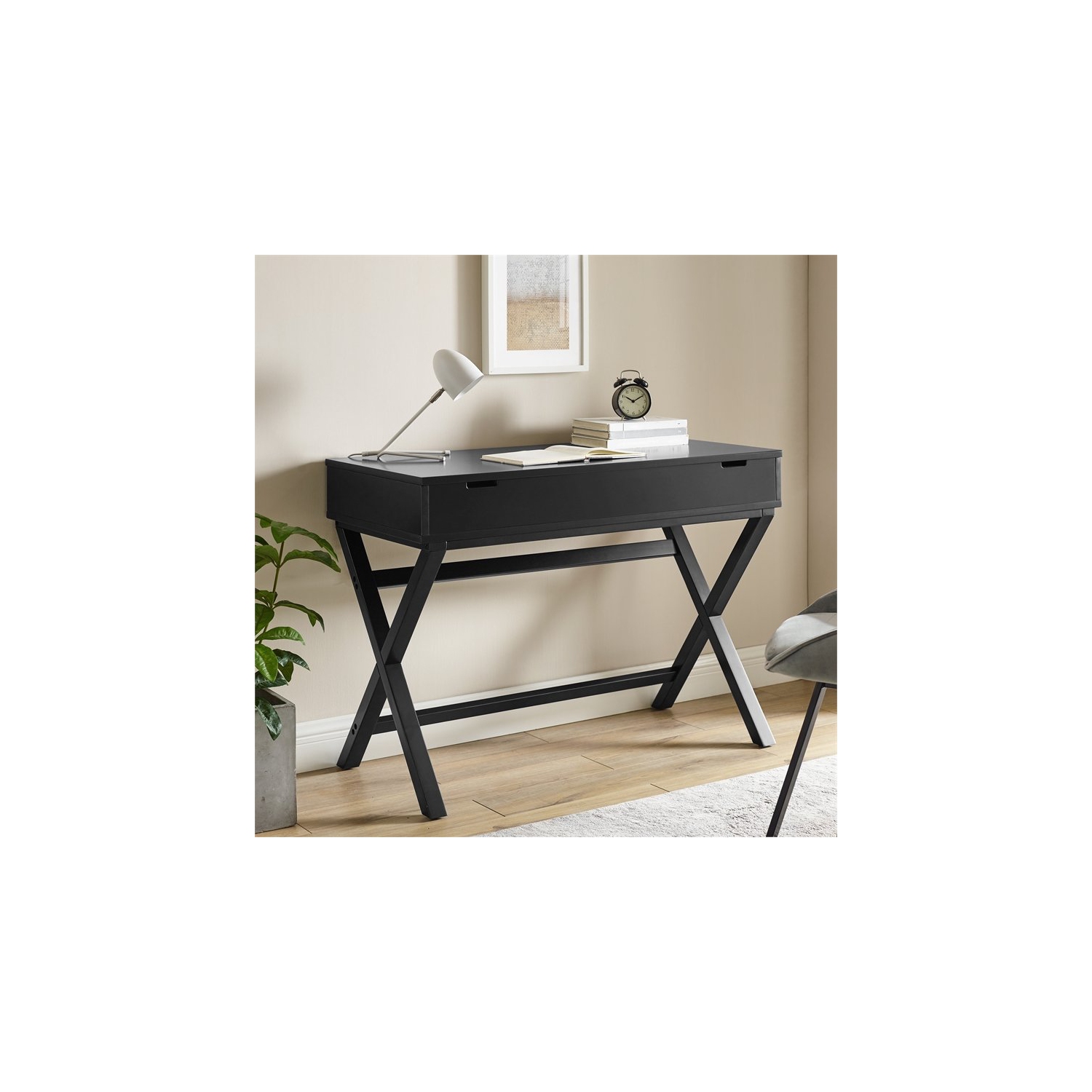 Linon Peggy Lift Top Stand Up Wood Desk in Black