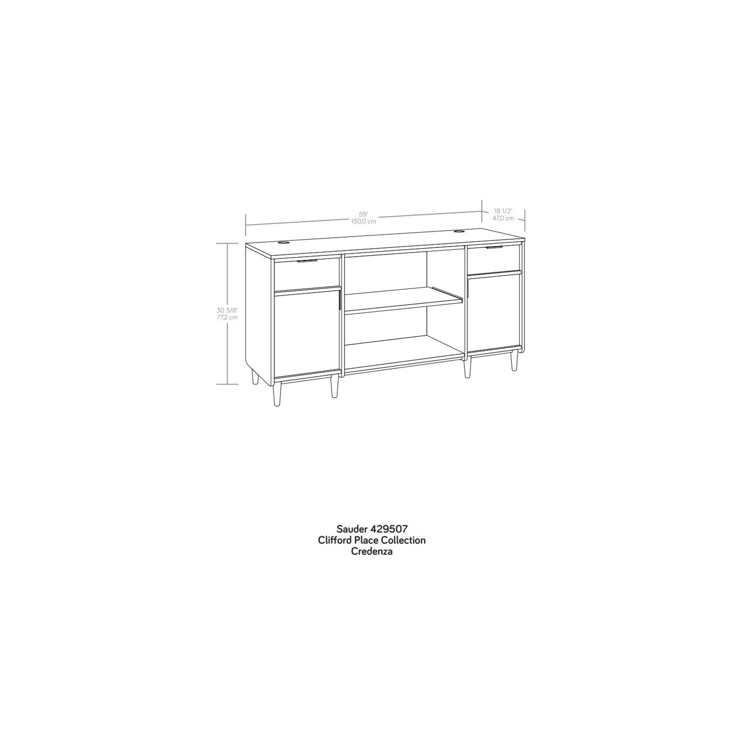 Sauder Clifford Place Engineered Wood 2-Drawers Credenza Desk in Jet Acacia