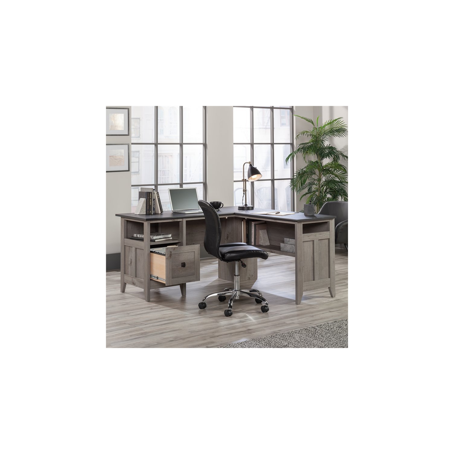 Sauder – Bureau d’ordinateur en L en bois August Hill, chêne mystique