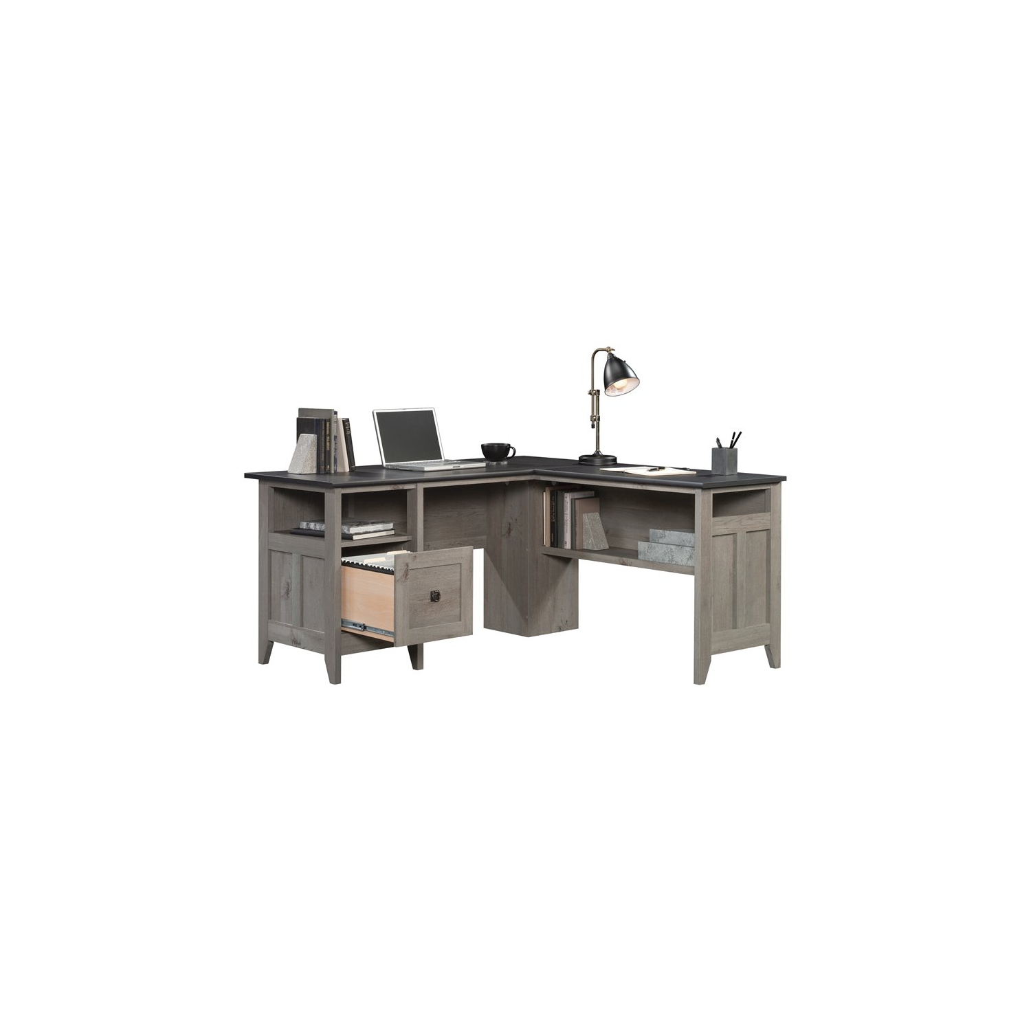 Sauder – Bureau d’ordinateur en L en bois August Hill, chêne mystique