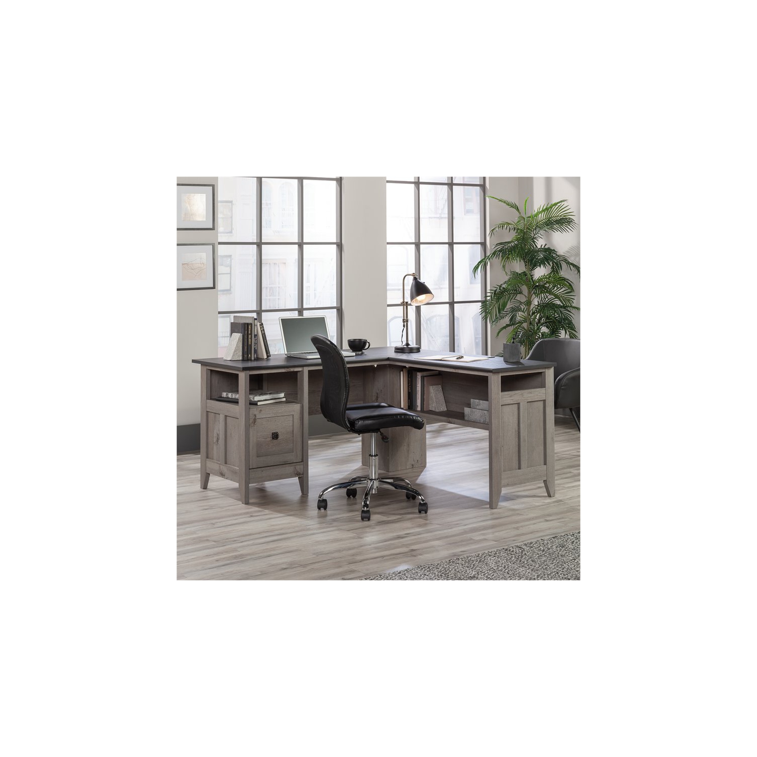 Sauder – Bureau d’ordinateur en L en bois August Hill, chêne mystique