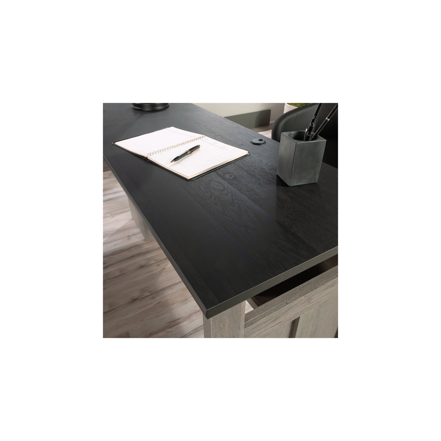 Sauder – Bureau d’ordinateur en L en bois August Hill, chêne mystique