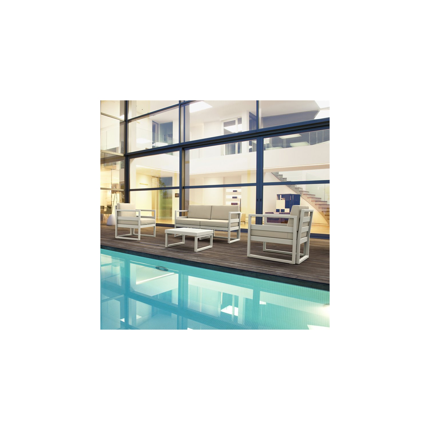 Mykonos Patio Loveseat White with Acrylic Fabric Natural Cushions