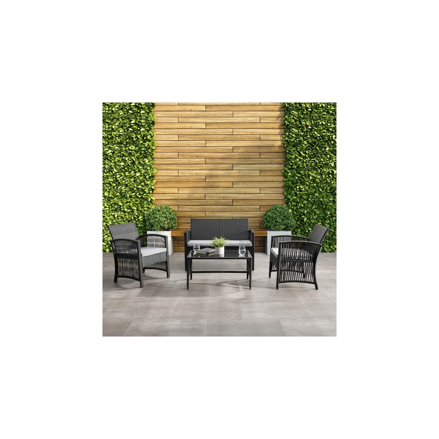 Ensemble sofa en osier noir et en rotin évasé Parksville de CorLiving - 4 pièces