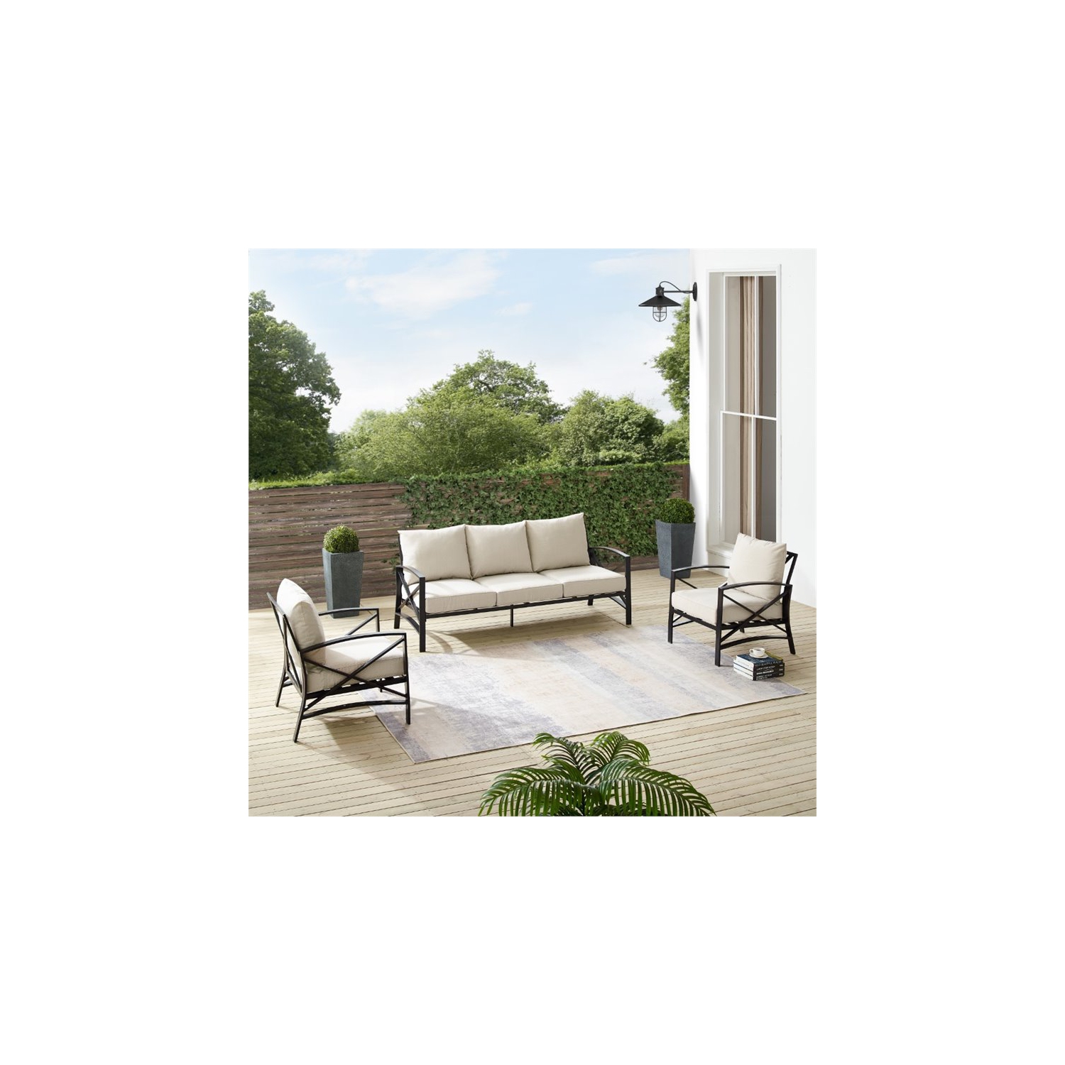 Crosley Kaplan 3 Piece Outdoor Sofa Set in Oatmeal
