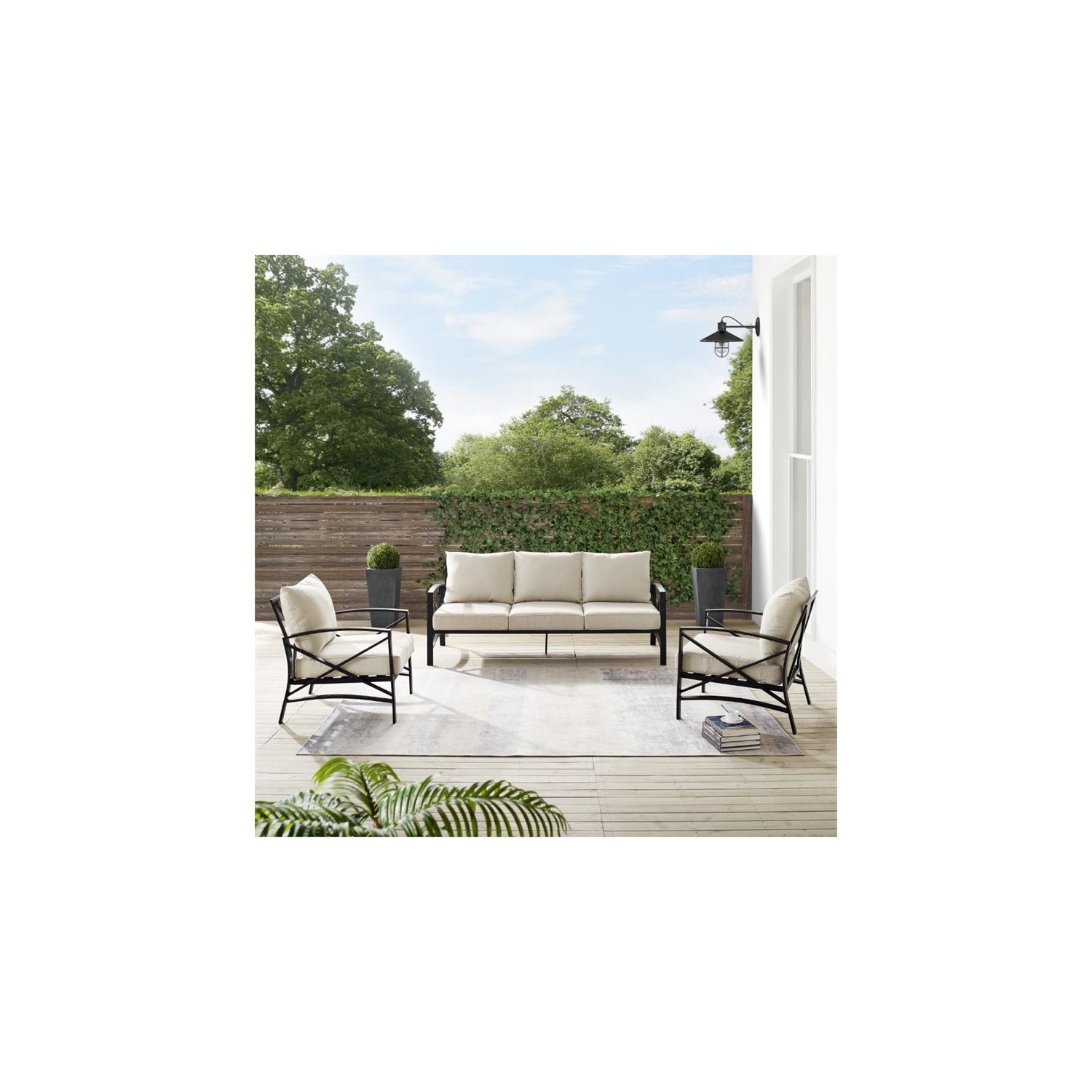 Crosley Kaplan 3 Piece Outdoor Sofa Set in Oatmeal