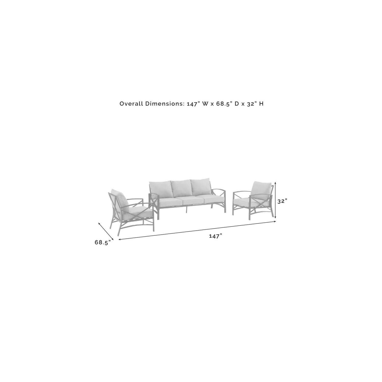 Crosley Kaplan 3 Piece Outdoor Sofa Set in Oatmeal