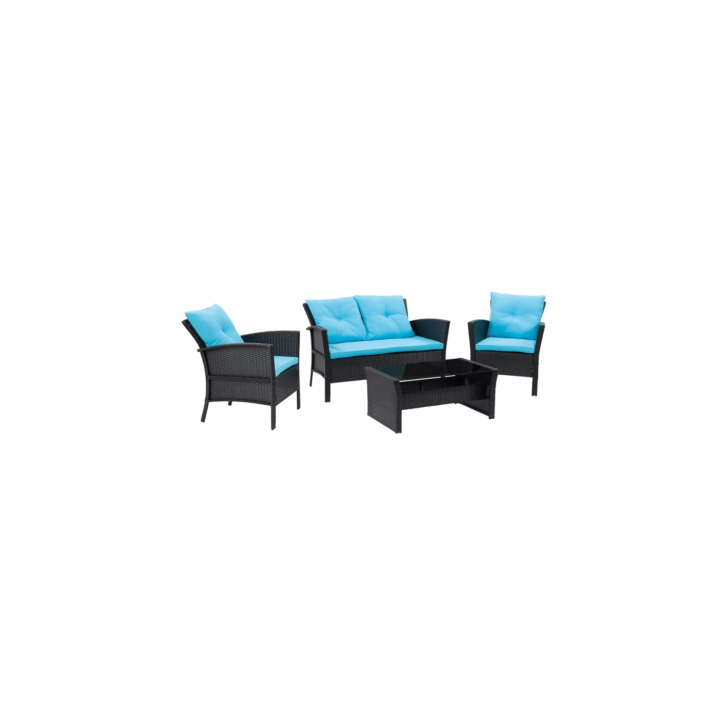 CorLiving Cascade Wicker/Rattan Patio Set with Turquoise Cushions 4pc