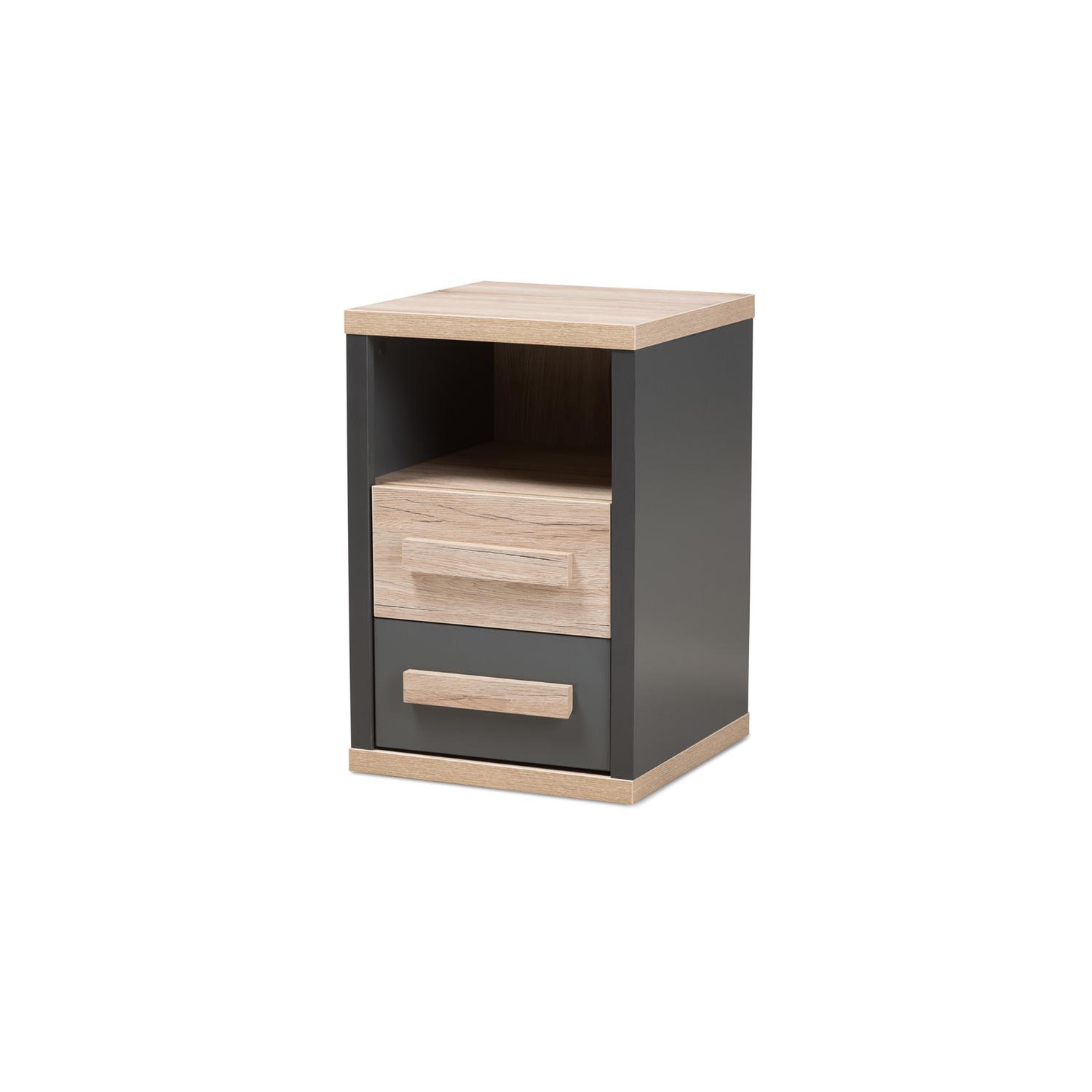 Bowery Hill 2 Drawer Nightstand in Gray and Oak Brown