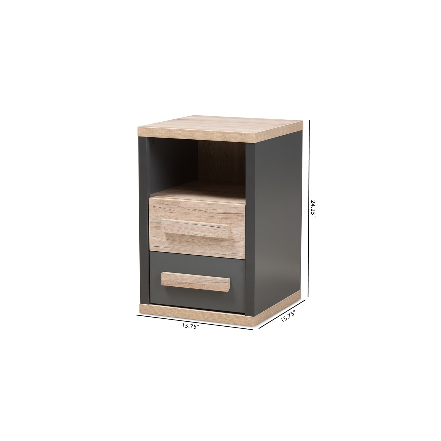 Bowery Hill 2 Drawer Nightstand in Gray and Oak Brown