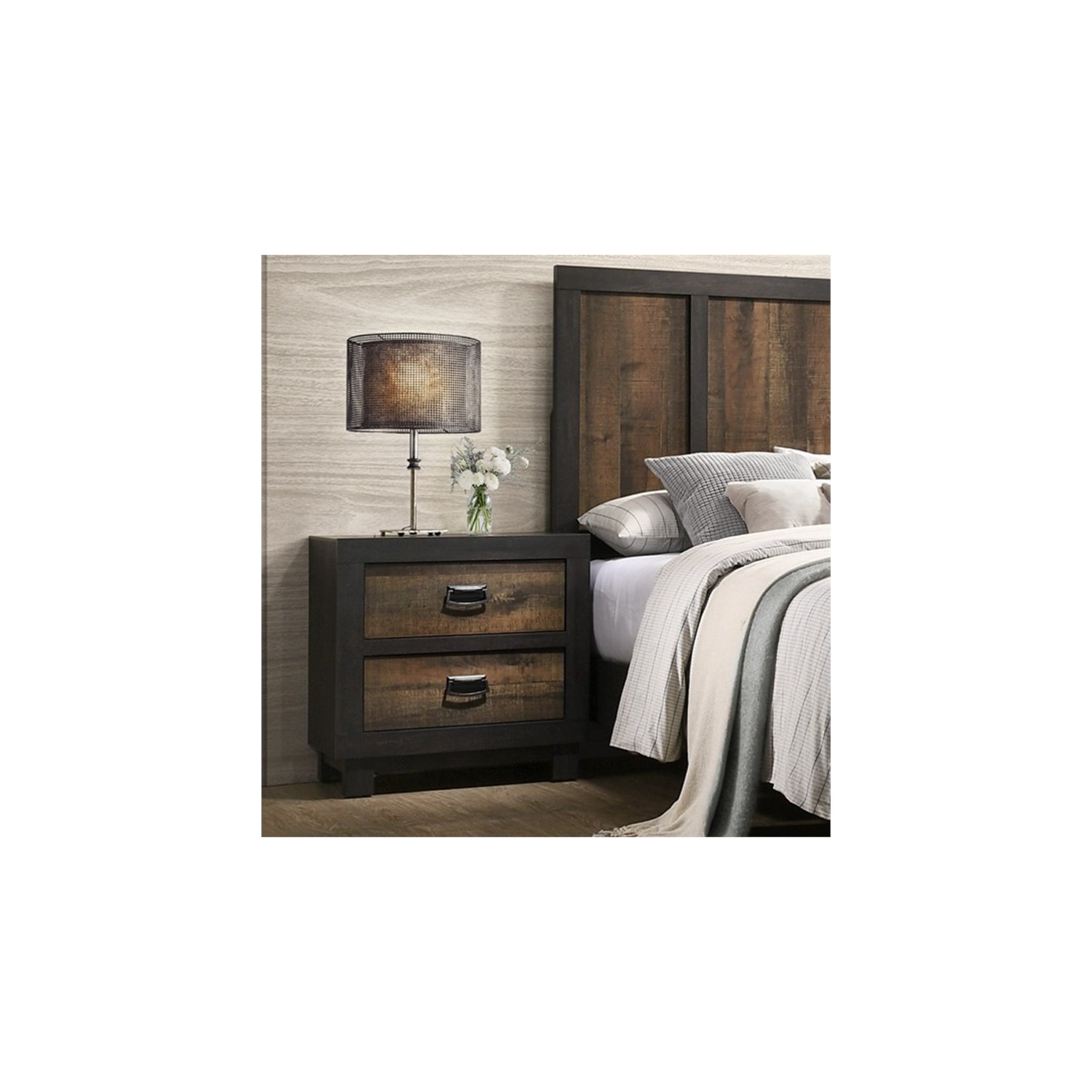 Bowery Hill Solid Wood 2-Drawer Nightstand in Walnut