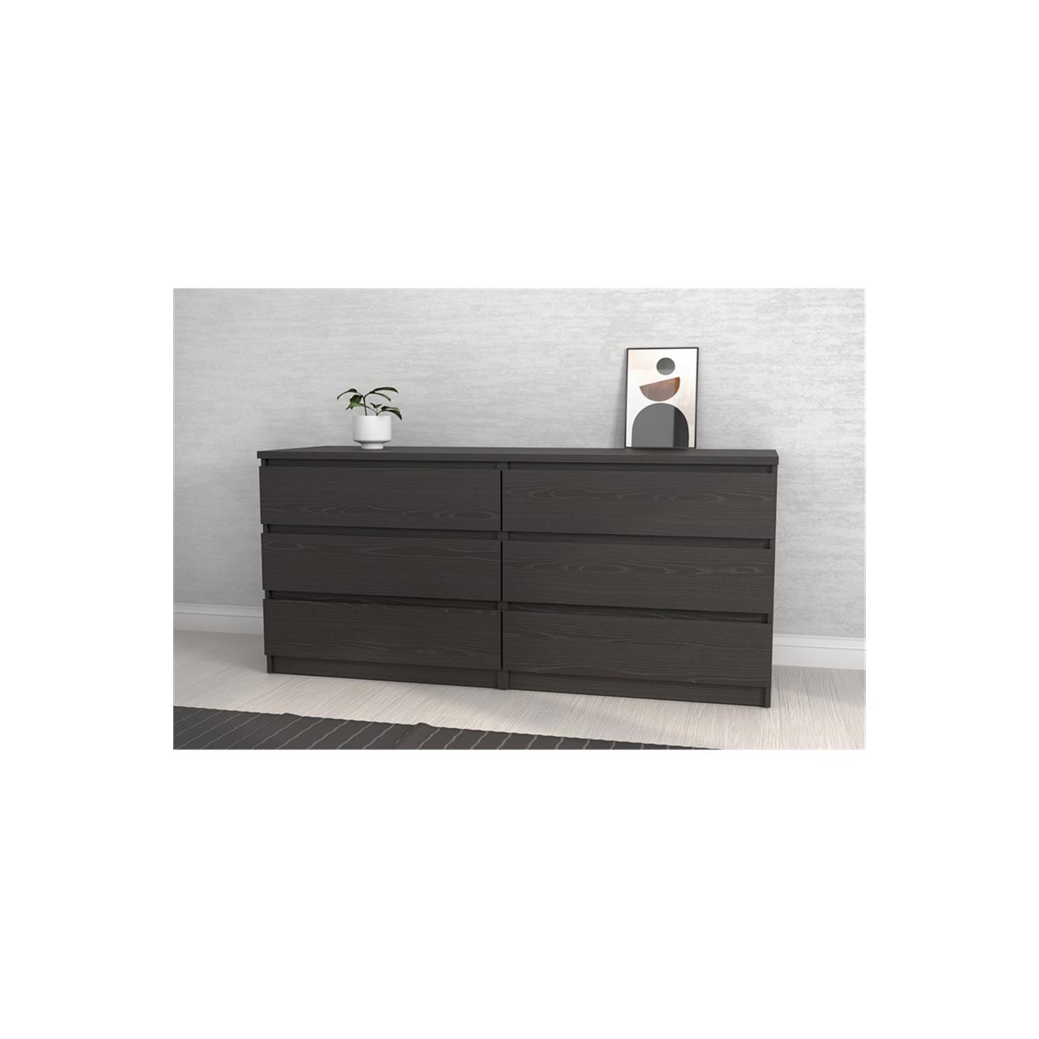 Tvilum Scottsdale Contemporary 6 Drawer Double Dresser in Black Wood Grain