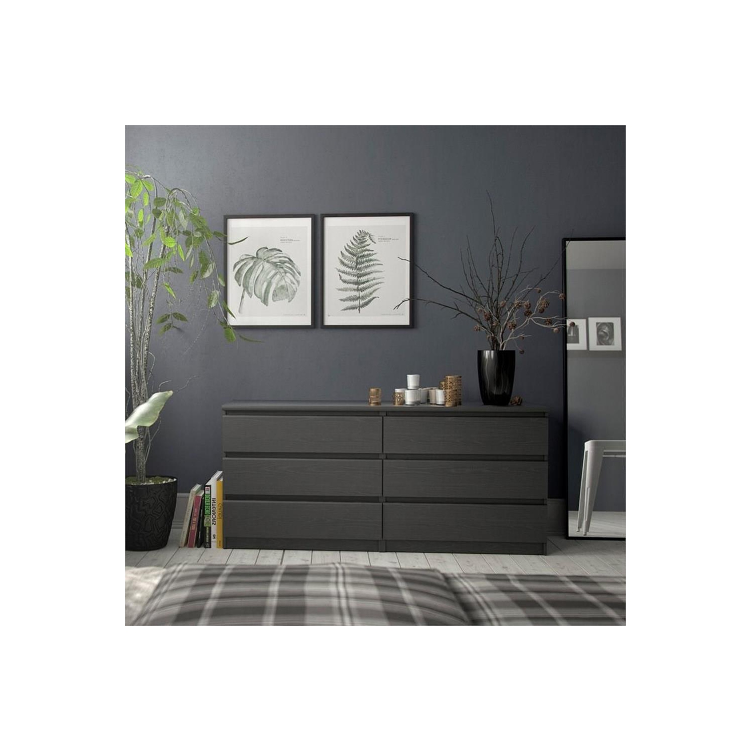 Tvilum Scottsdale Contemporary 6 Drawer Double Dresser in Black Wood Grain