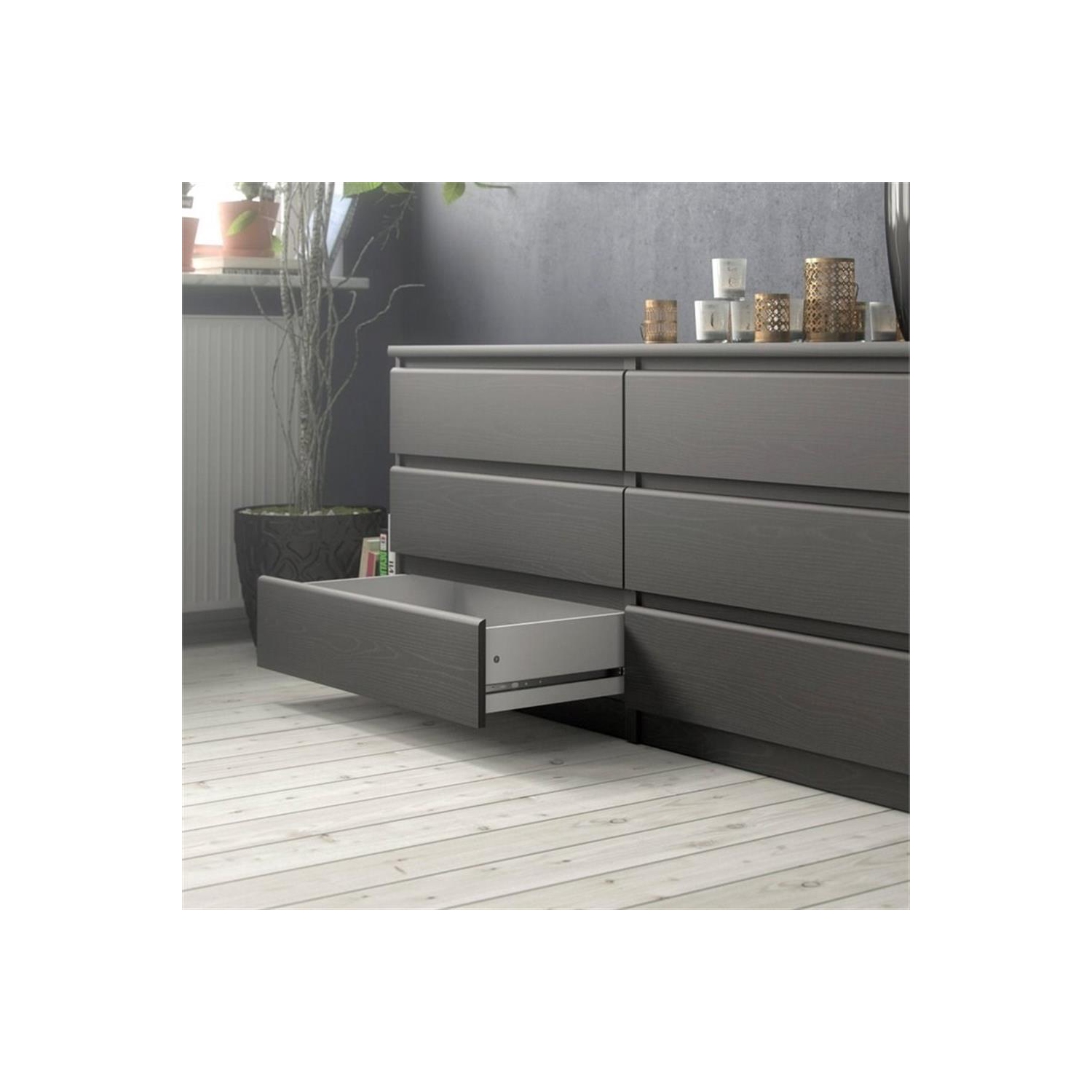 Tvilum Scottsdale Contemporary 6 Drawer Double Dresser in Black Wood Grain