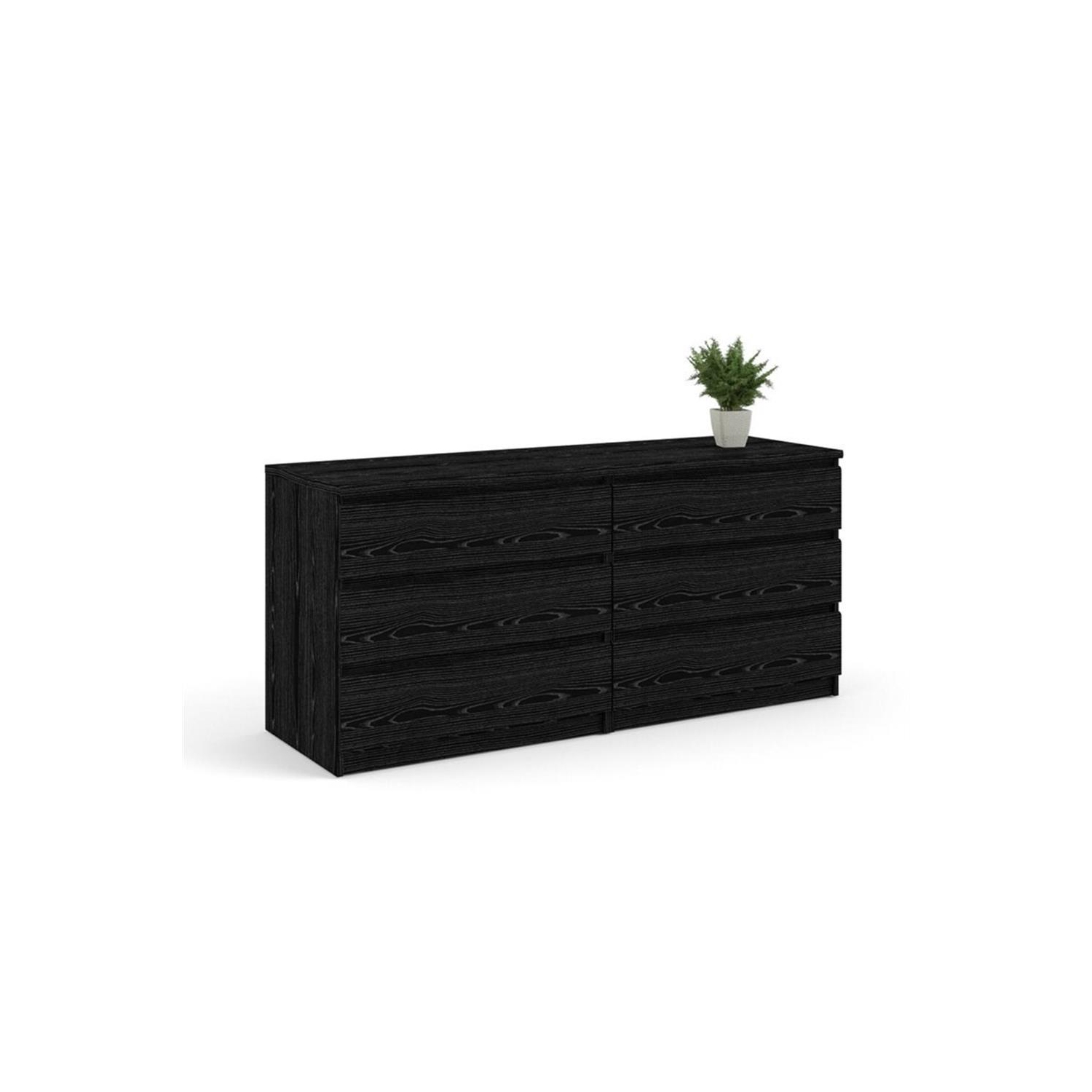 Tvilum Scottsdale Contemporary 6 Drawer Double Dresser in Black Wood Grain