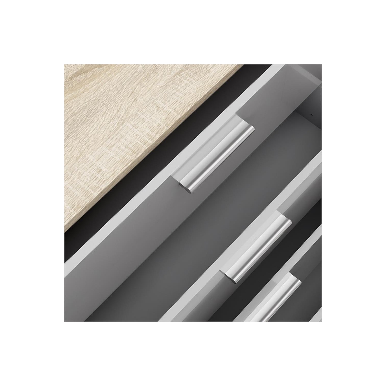 Commode double à 8 tiroirs Austin, structure chêne/blanc très lustré