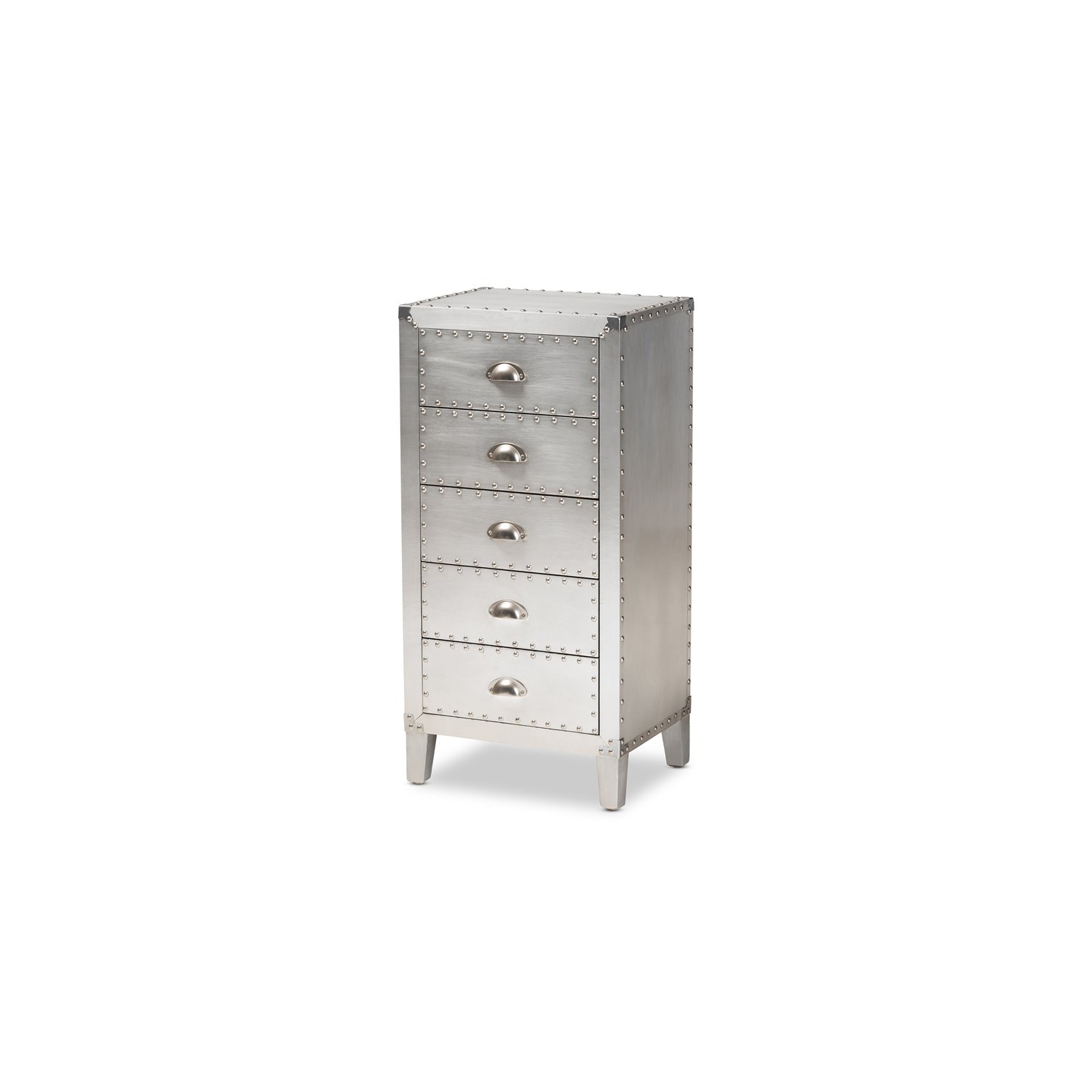 Bowery Hill Mid-Century Contemporary Silver Metal 5-Drawer Accent Chest