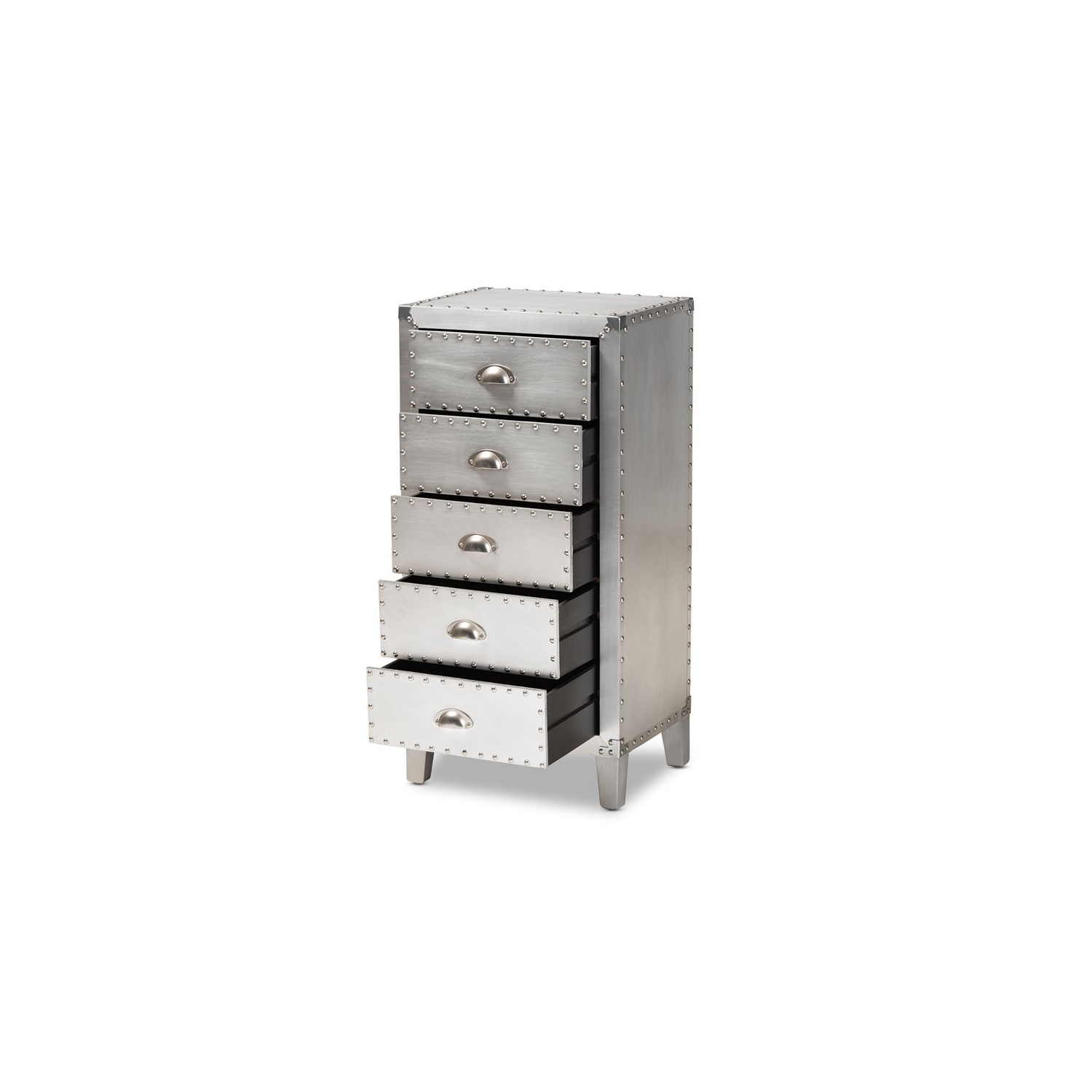 Bowery Hill Mid-Century Contemporary Silver Metal 5-Drawer Accent Chest