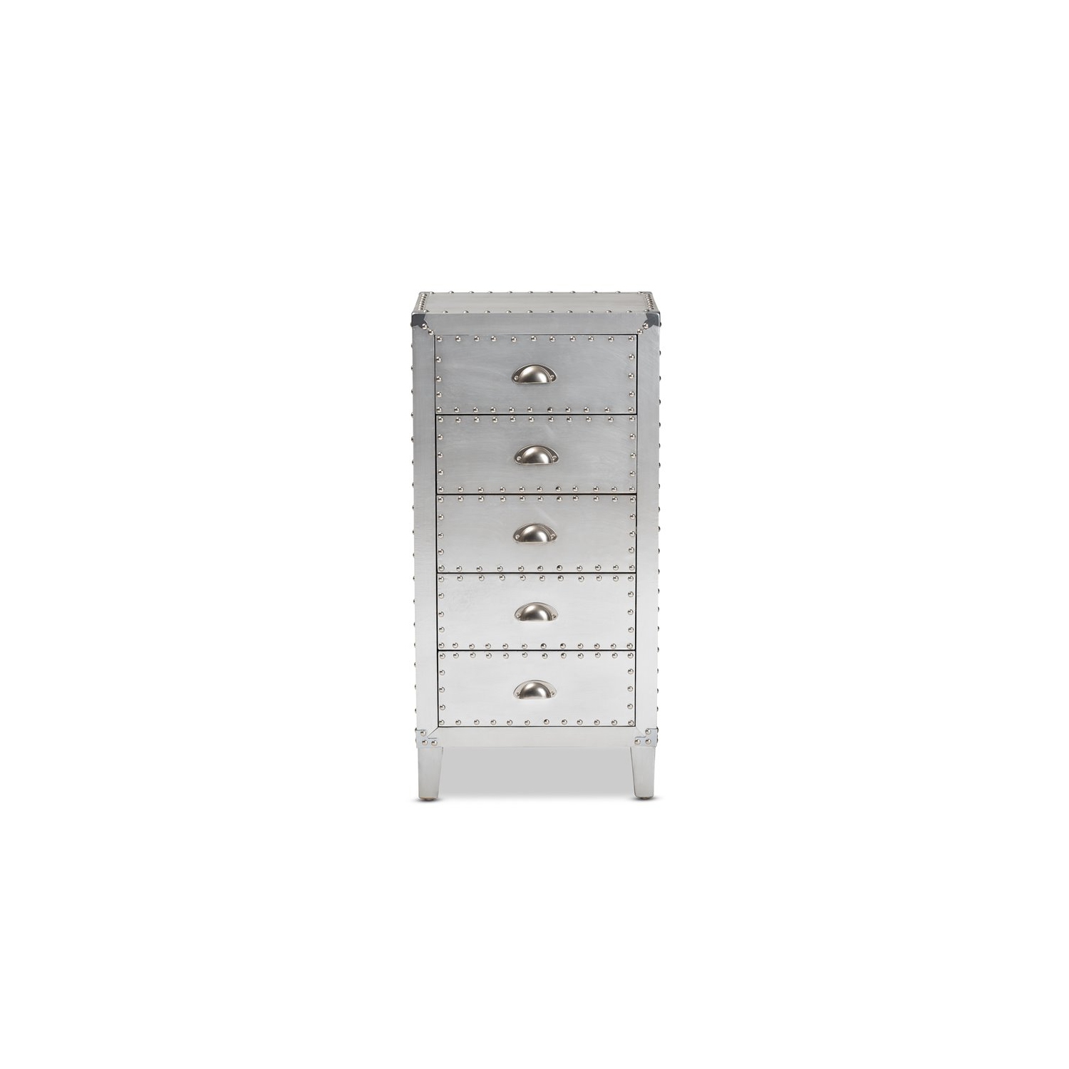 Bowery Hill Mid-Century Contemporary Silver Metal 5-Drawer Accent Chest