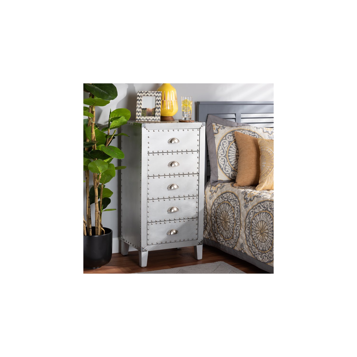 Bowery Hill Mid-Century Contemporary Silver Metal 5-Drawer Accent Chest