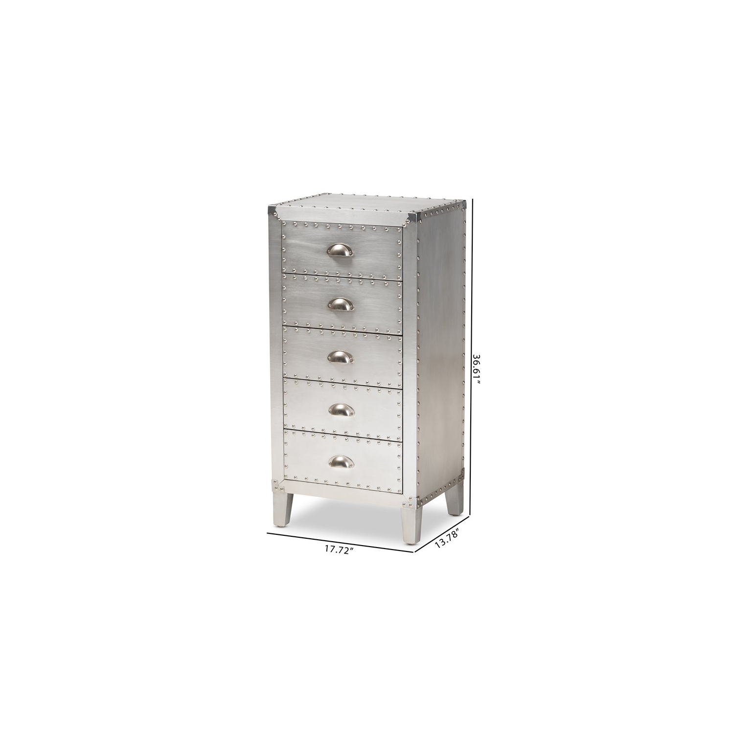 Bowery Hill Mid-Century Contemporary Silver Metal 5-Drawer Accent Chest
