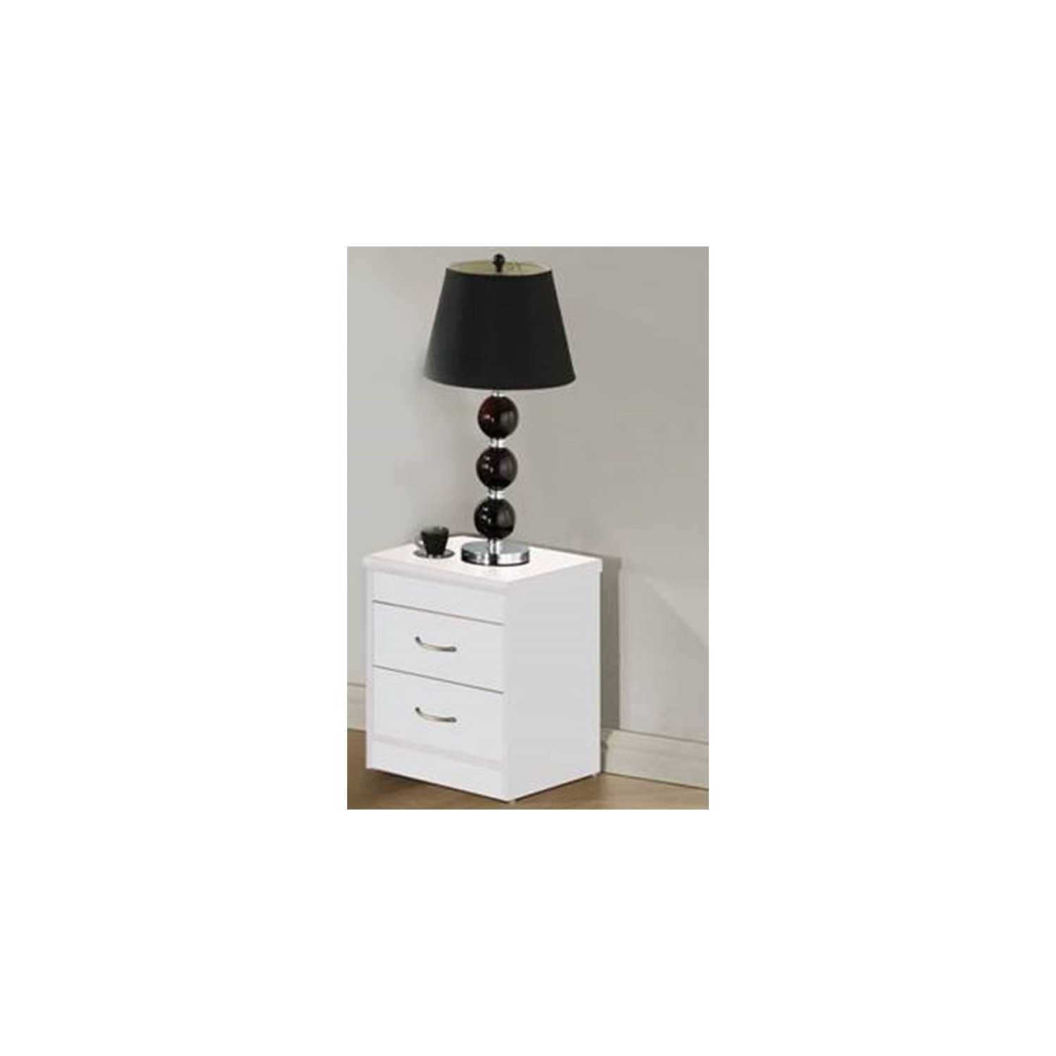Hodedah Two Drawer Contemporary Wooden Nightstand in White Finish