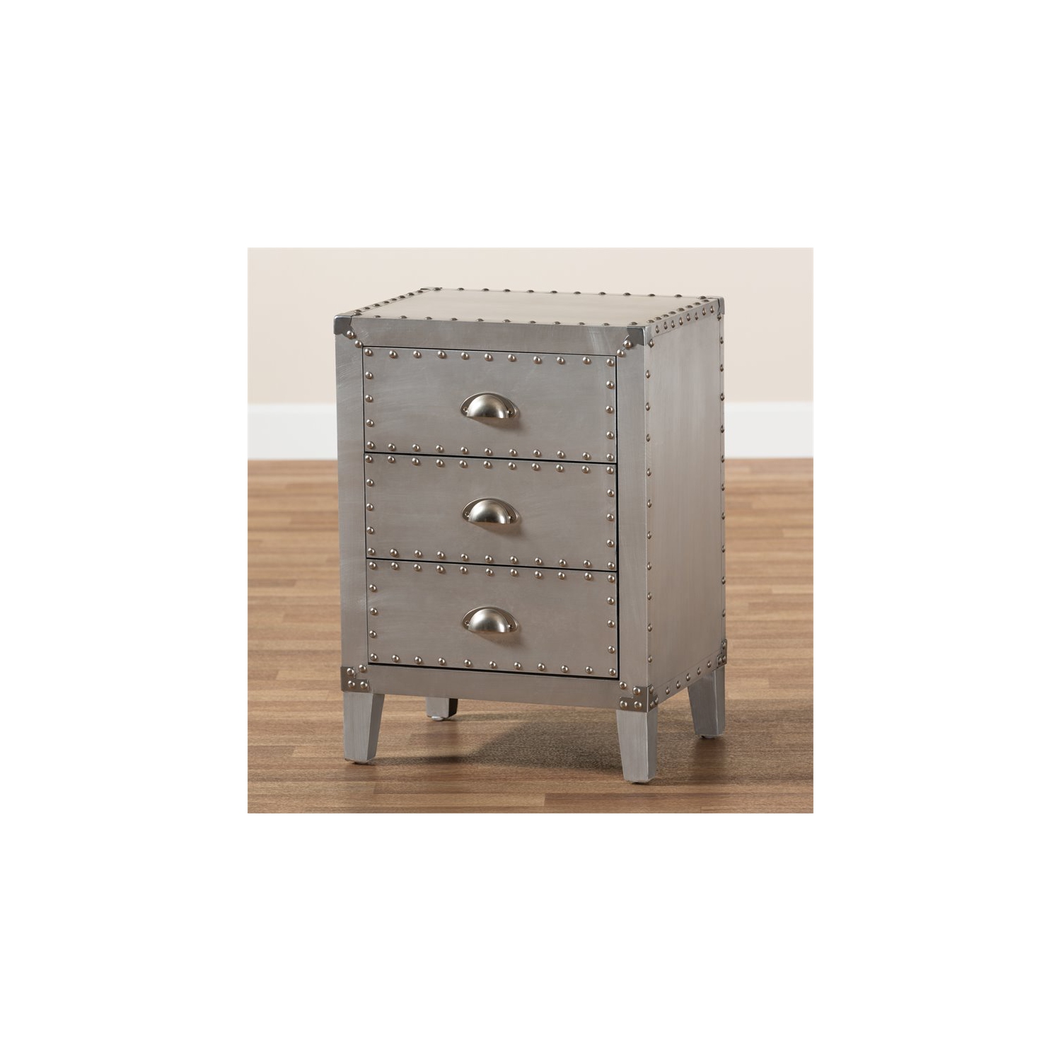 Bowery Hill Contemporary Silver Metal 3-Drawer Nightstand
