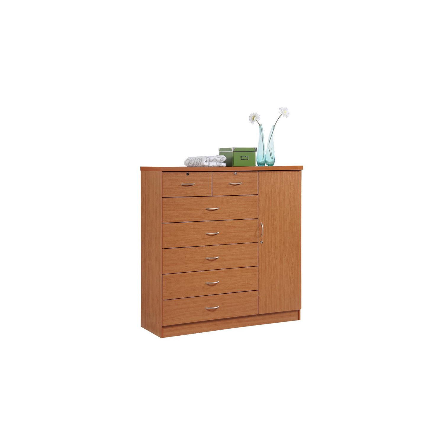 Hodedah 7 Drawer Chest with Locks on 2 Drawers and 1 Door in Cherry Wood