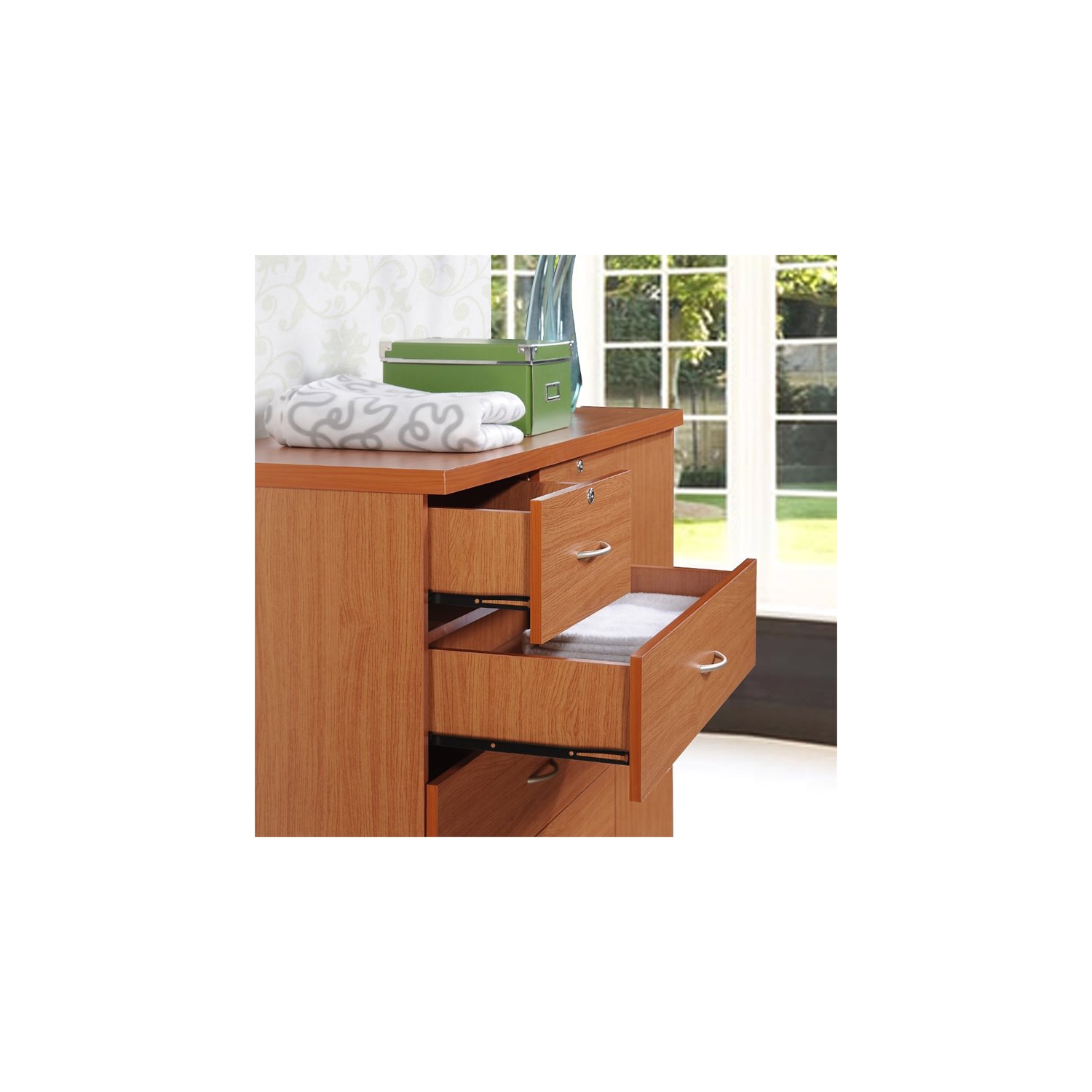 Hodedah 7 Drawer Chest with Locks on 2 Drawers and 1 Door in Cherry Wood