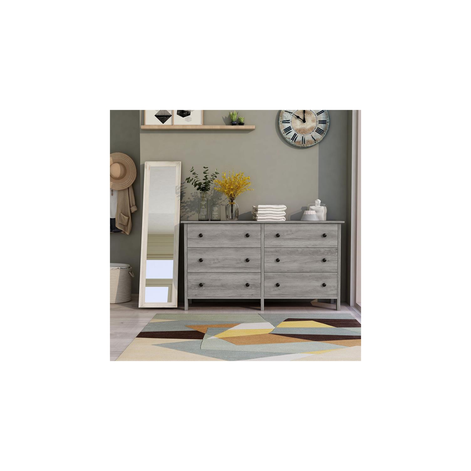 Furniture of America Zillett Transitional Wood 6-Drawer Dresser in Gray Oak