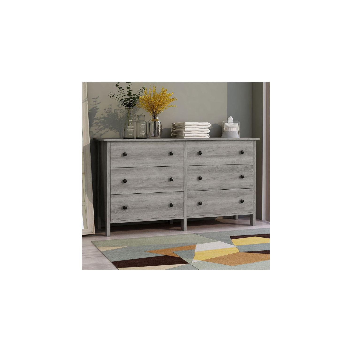 Furniture of America Zillett Transitional Wood 6-Drawer Dresser in Gray Oak