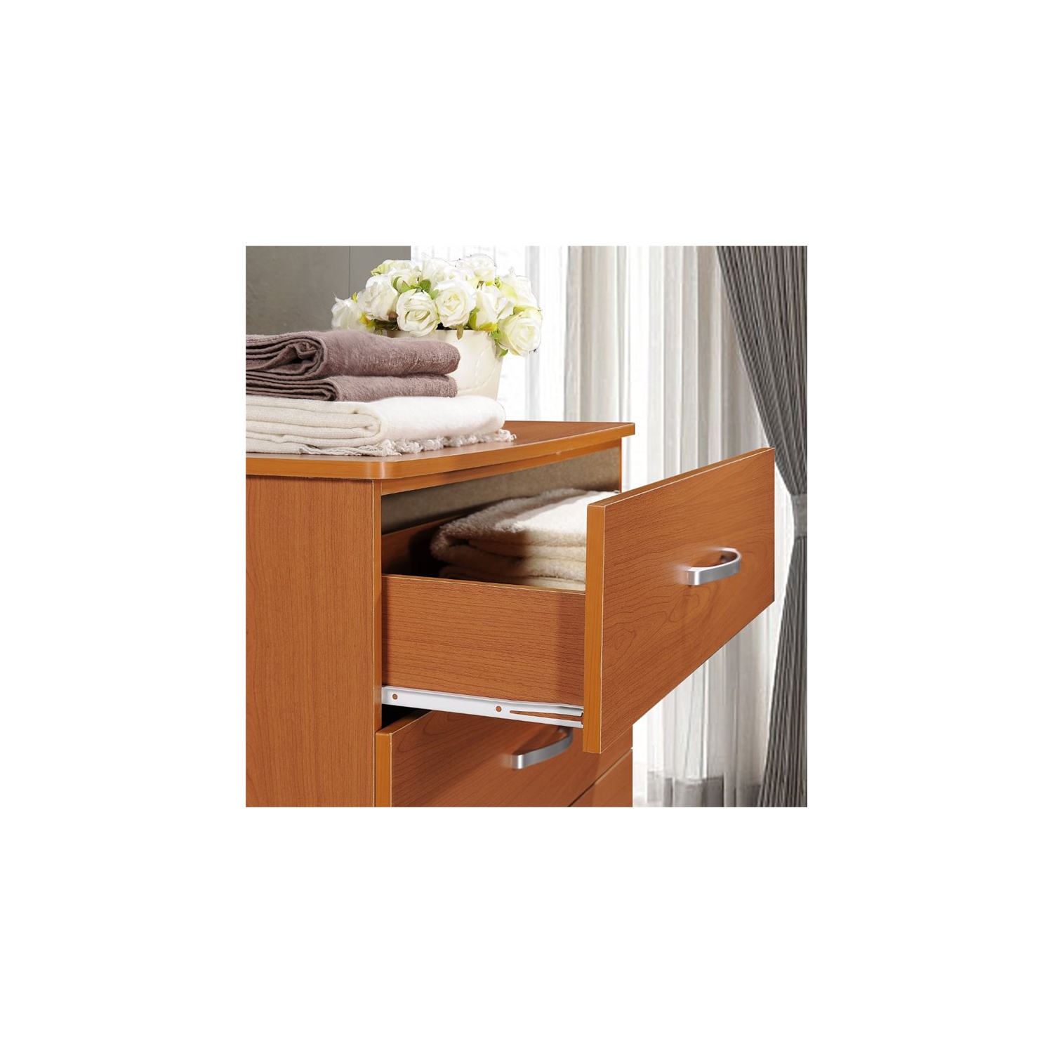 Hodedah Five Drawer Contemporary Wooden Chest in Cherry Finish