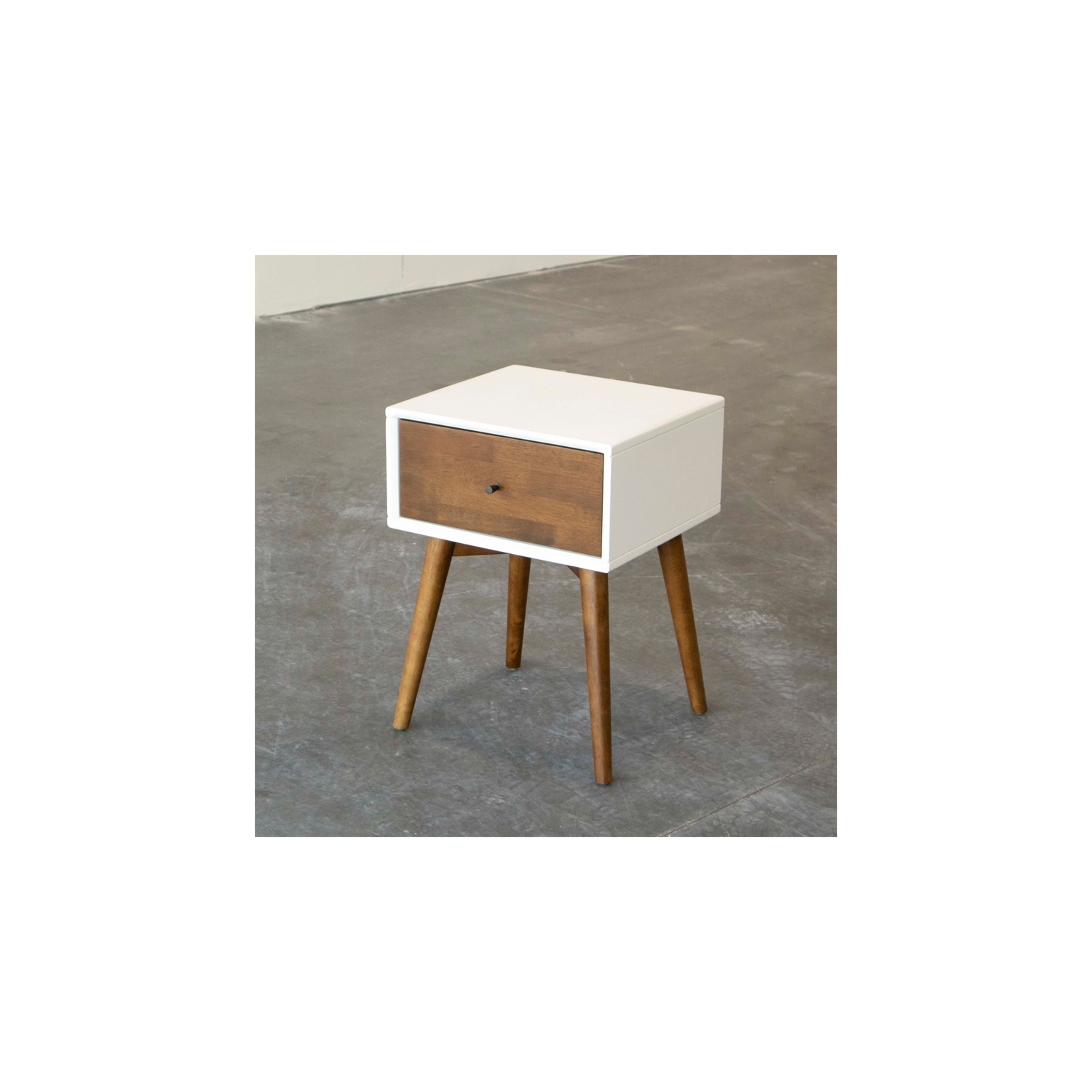 Cooper Mid-Century Modern Solid Wood Frame White 1-Drawer Nightstand