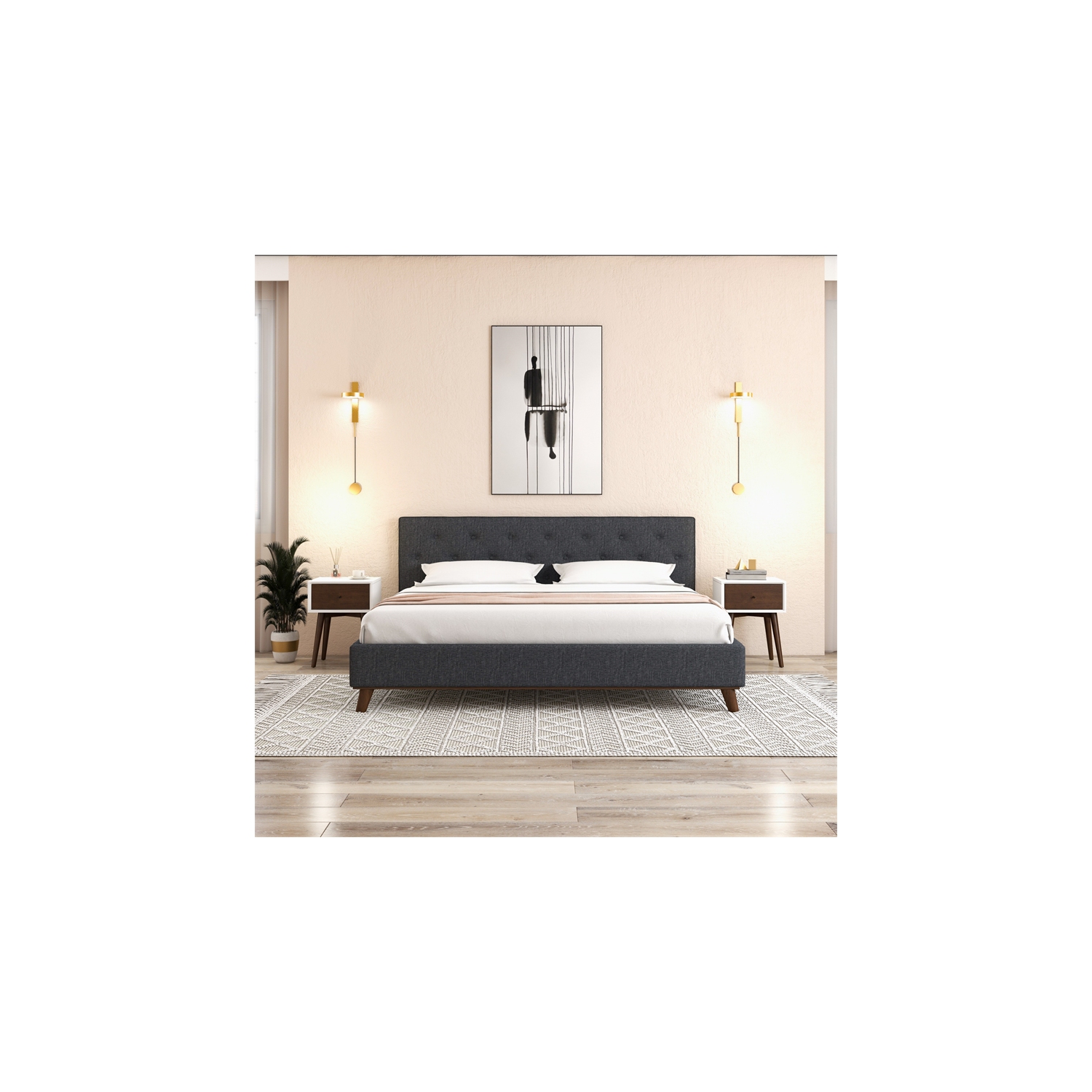 Cooper Mid-Century Modern Solid Wood Frame White 1-Drawer Nightstand