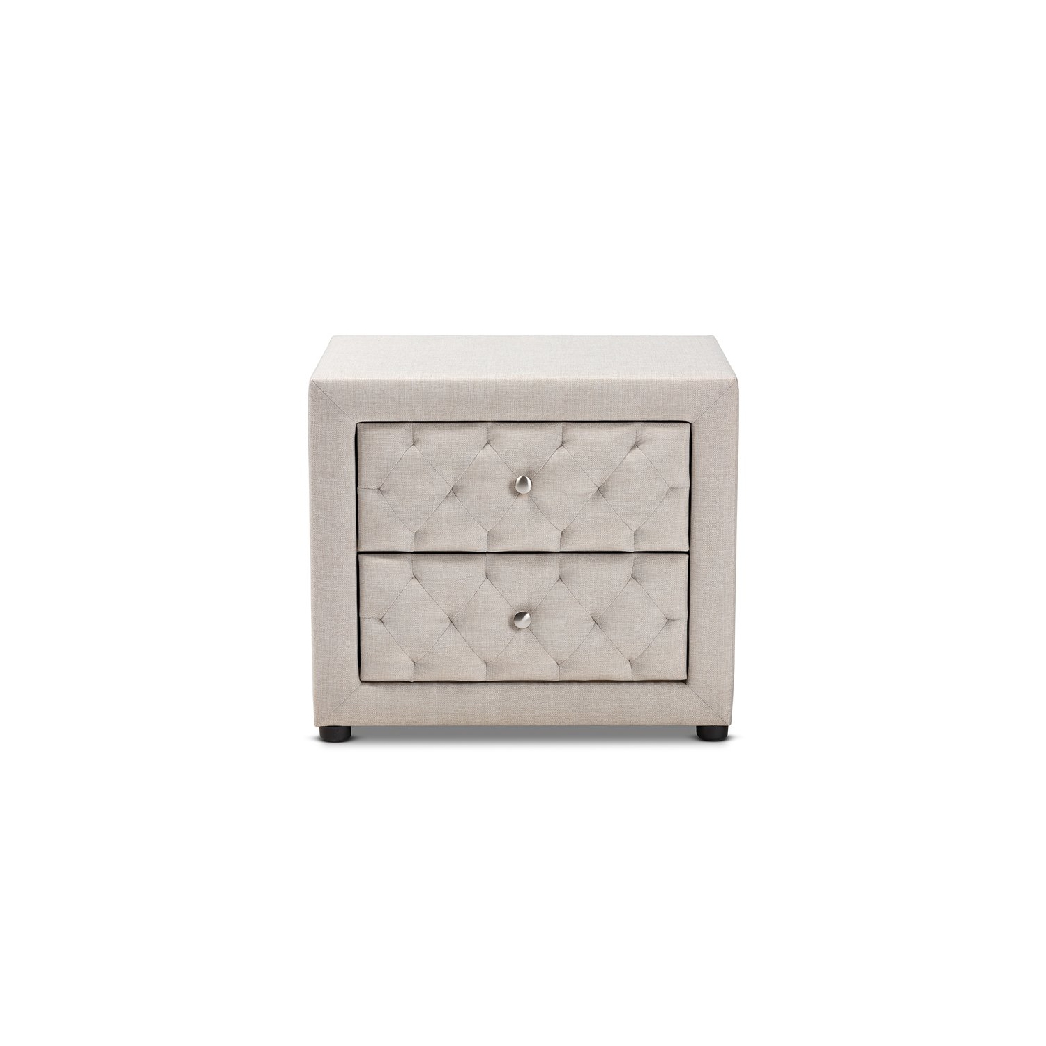 Bowery Hill 2-Drawer Tufted Fabric and Wood Nightstand in Light Beige