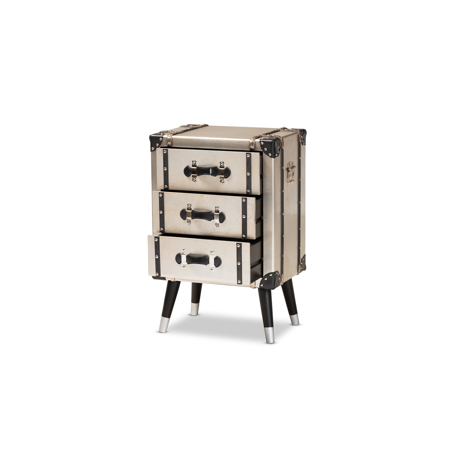 Bowery Hill Silver Finished Metal 3-Drawer Nightstand
