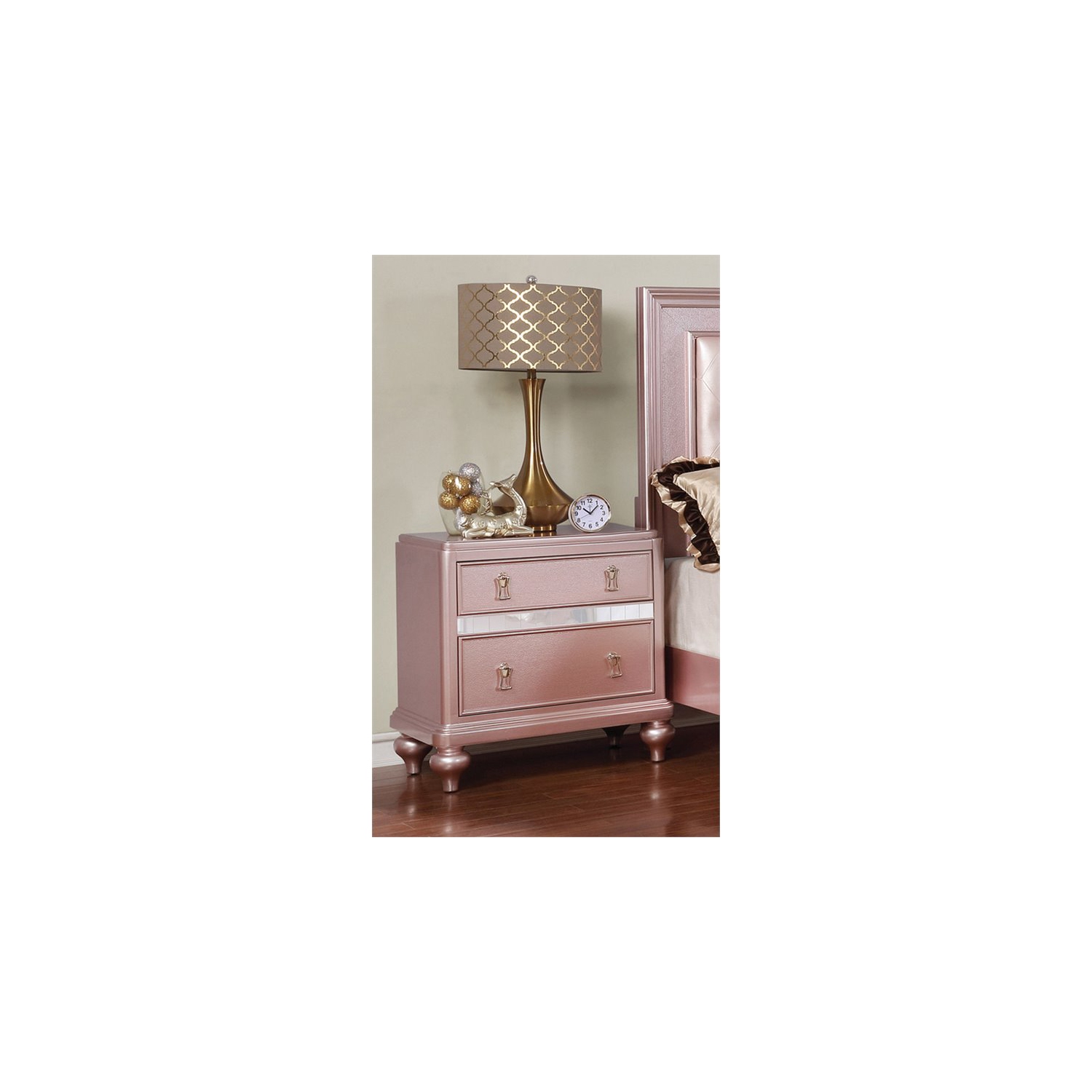 Furniture of America Appell Solid Wood 2-Drawer Nightstand in Rose Gold
