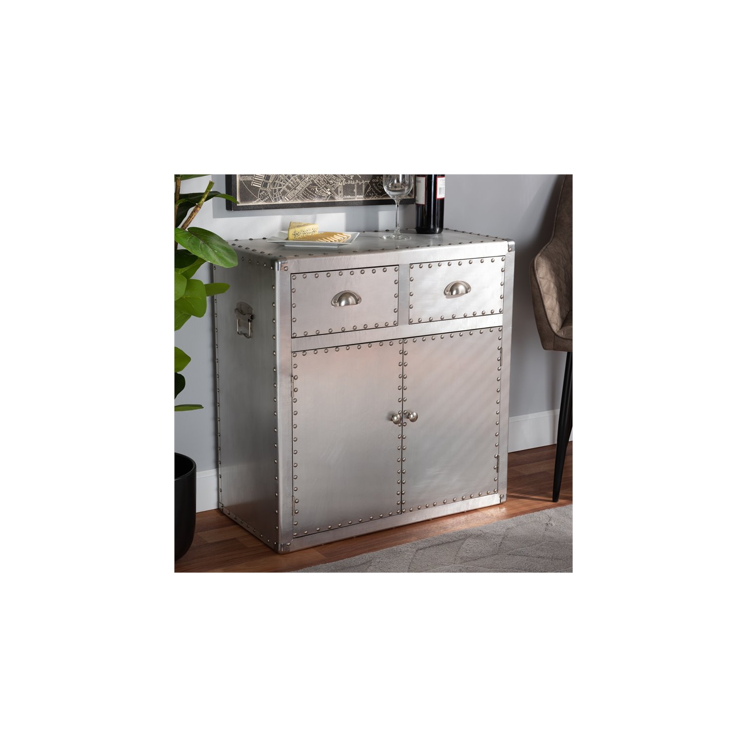 Baxton Studio Serge Silver Metal 2-Door Accent Storage Cabinet