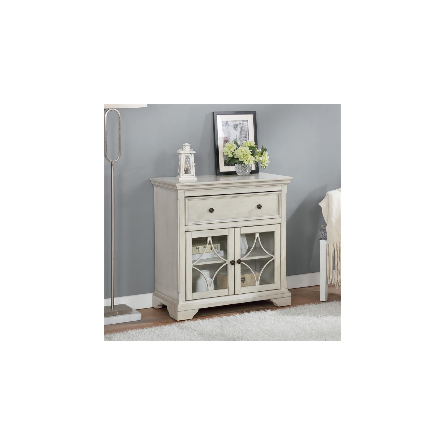 Meuble de couloir à 1 tiroir en bois Armafal Wood de Furniture of America, blanc antique