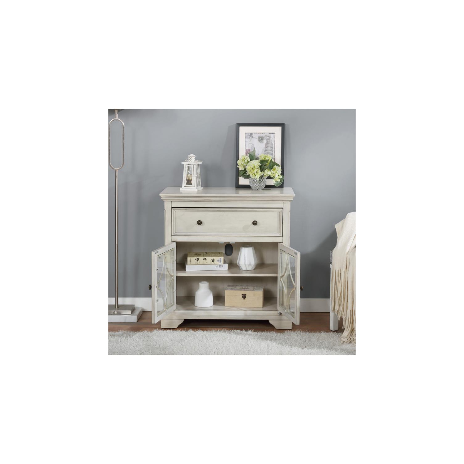 Meuble de couloir à 1 tiroir en bois Armafal Wood de Furniture of America, blanc antique