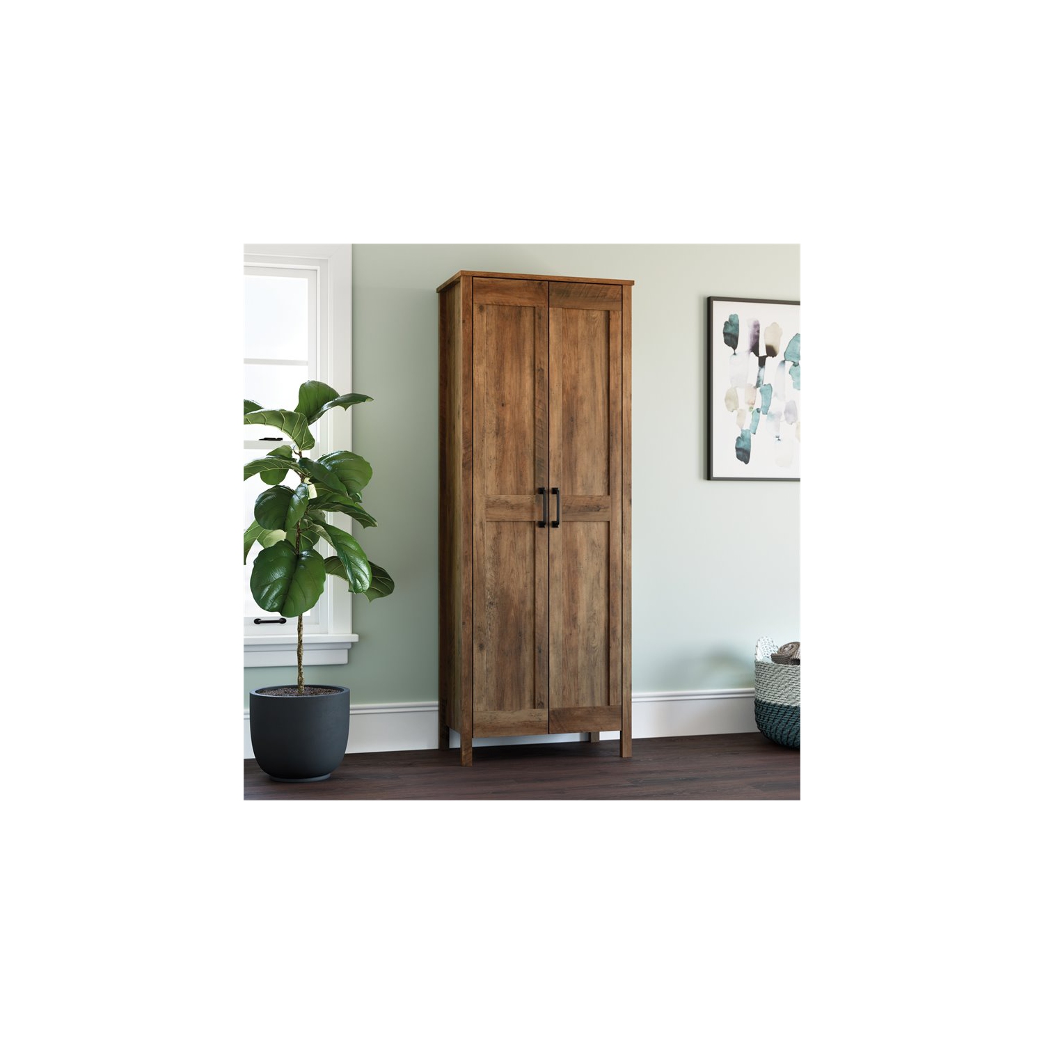 Sauder – Armoire de rangement à 2 portes en bois d’ingénierie Select, pin rural