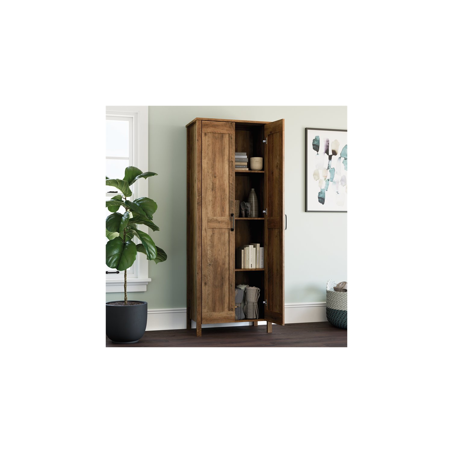 Sauder – Armoire de rangement à 2 portes en bois d’ingénierie Select, pin rural
