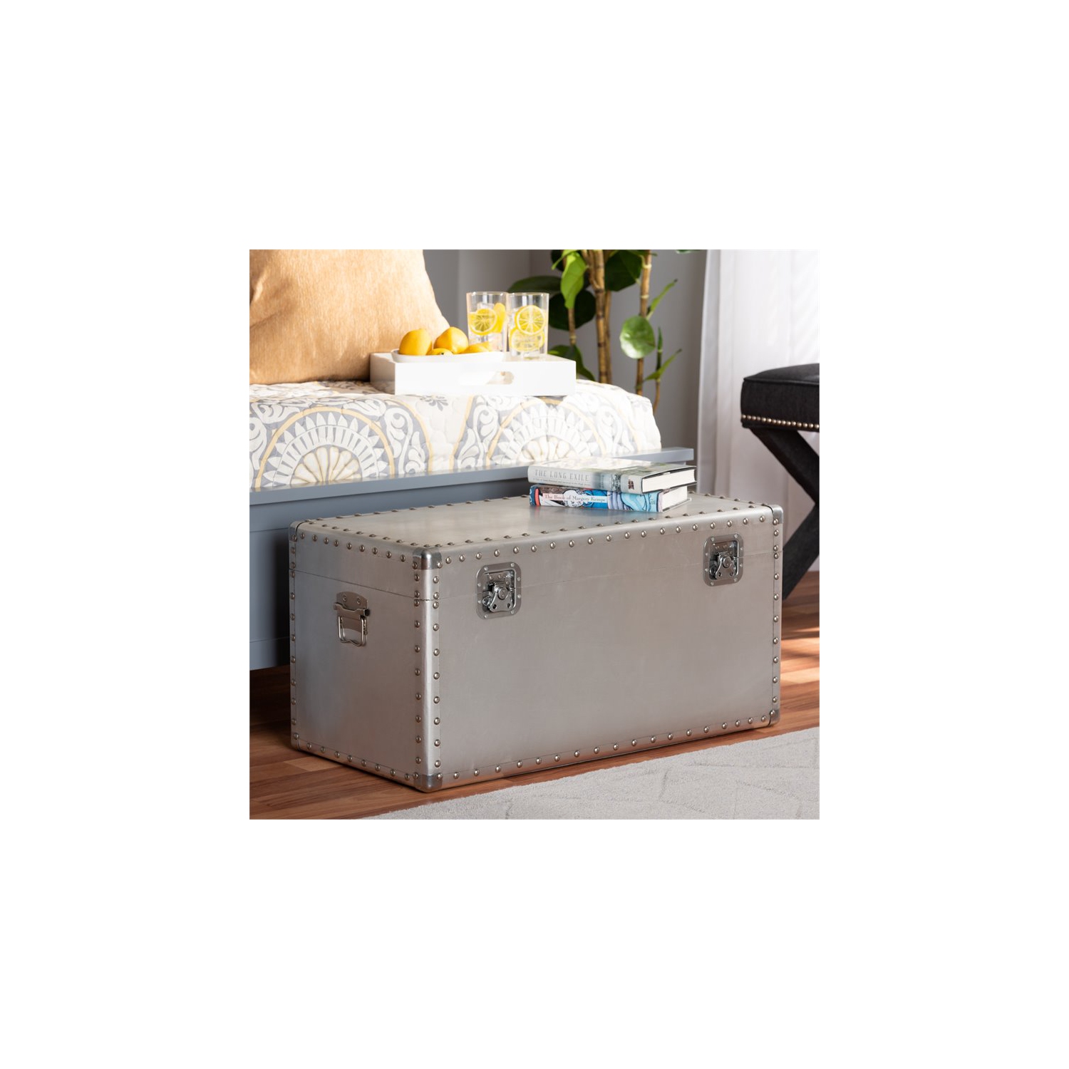 Baxton Studio Serge Silver Metal Storage Trunk